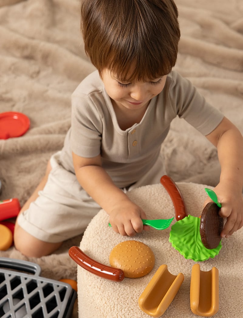 Dantoy - BURGER SET ON TRAY 17 PCS - legemad & legekager - red, green, yellow, brown - 5