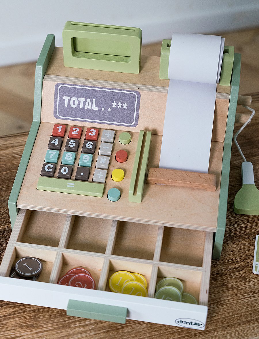 Dantoy - CASH REGISTER WOOD IN GIFT BOX 33 PARTS - spielzeugmarktstand - mixed colours - 4