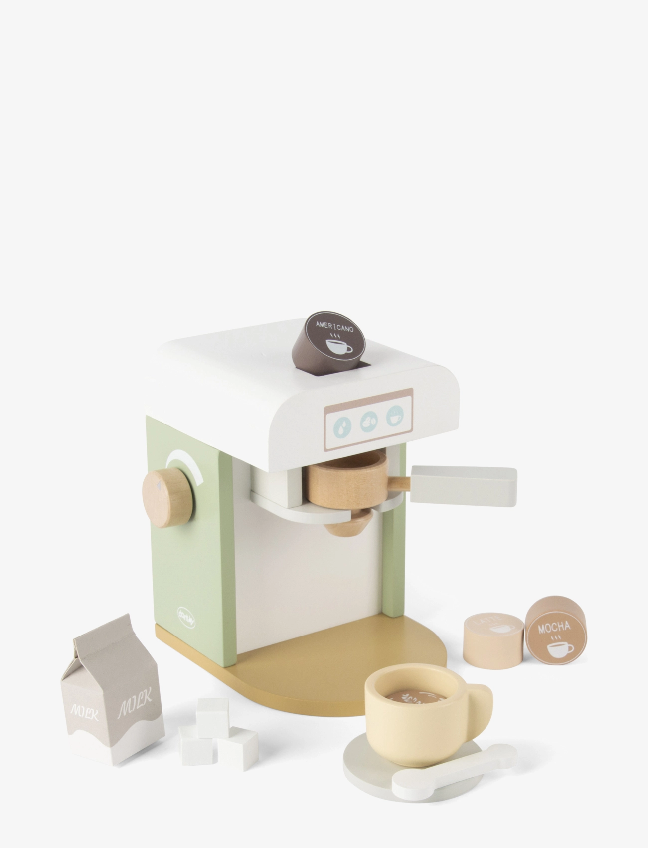DANTOY Coffee Machine Wood XL In Gift Box 14 Parts Patterned - 15.6X16.5X17.4CM - Kinder