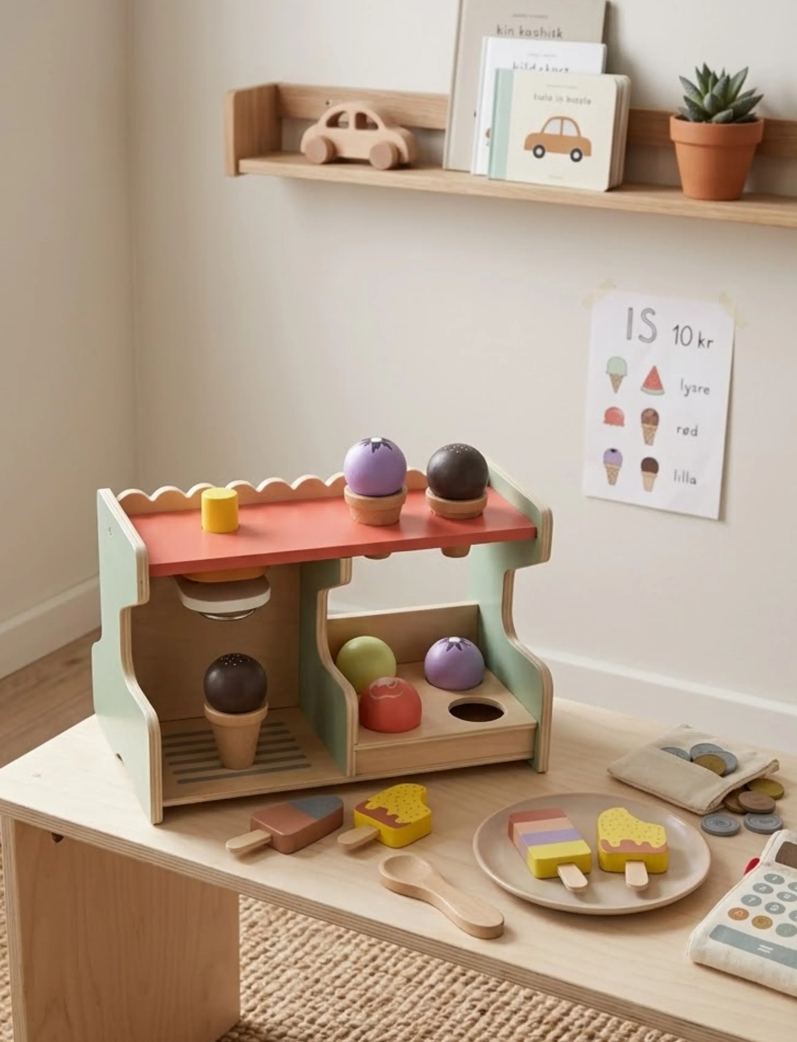 Dantoy - ICE CREAM SHOP WOOD IN GIFT BOX 12 PARTS - leksaksmat & leksakstårtor - mixed colours - 0