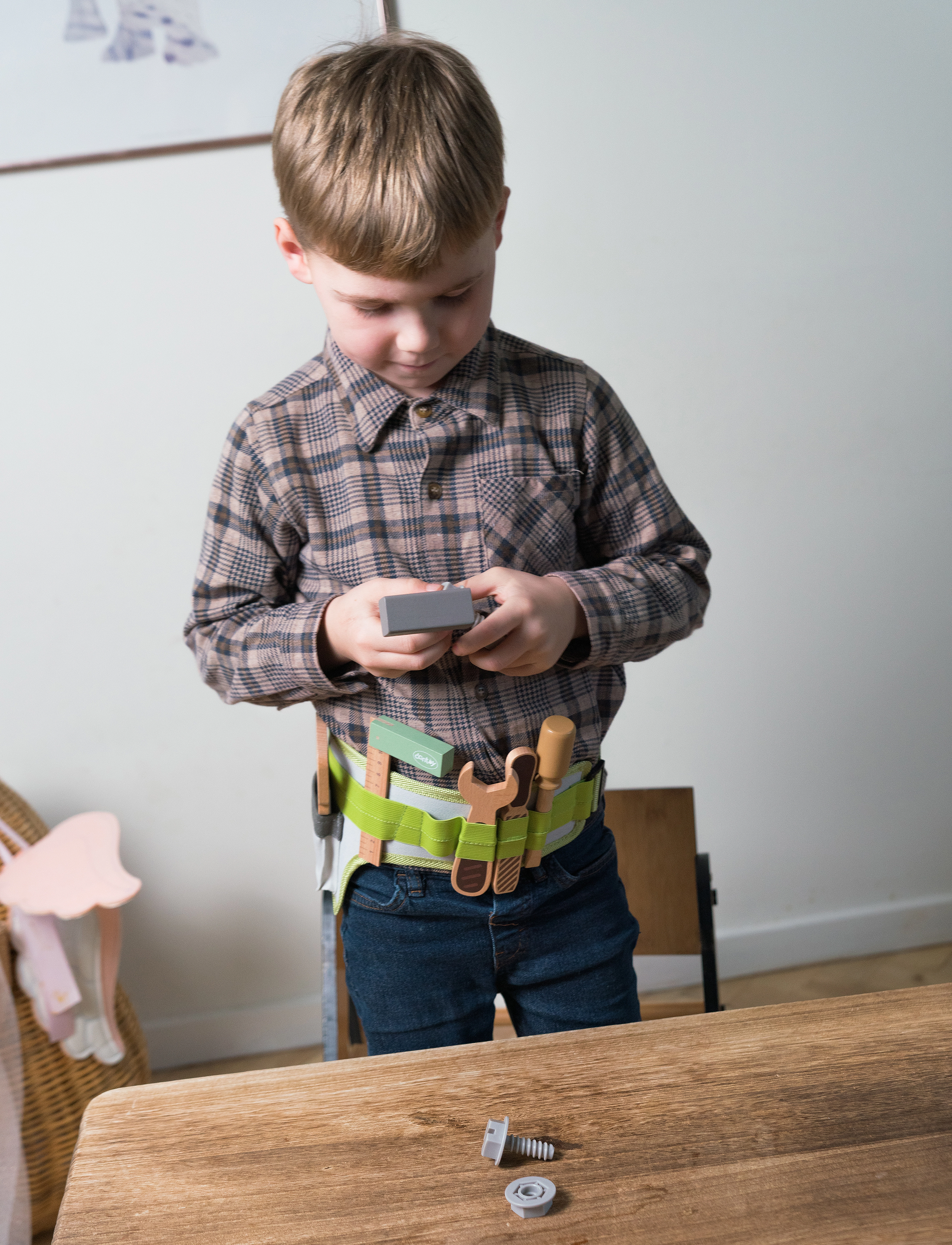 Dantoy Tool Belt Wood In Gift Box 15 Parts, Børn, Toy Tools, Multi/mønstret, Str: 21X5.5X17CM