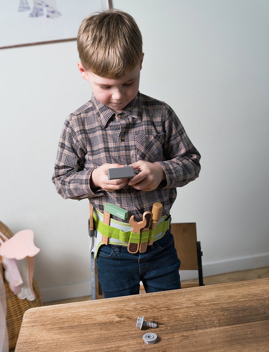 Dantoy - TOOL BELT WOOD IN GIFT BOX 15 PARTS - legetøjsværktøj - mixed colours - 0