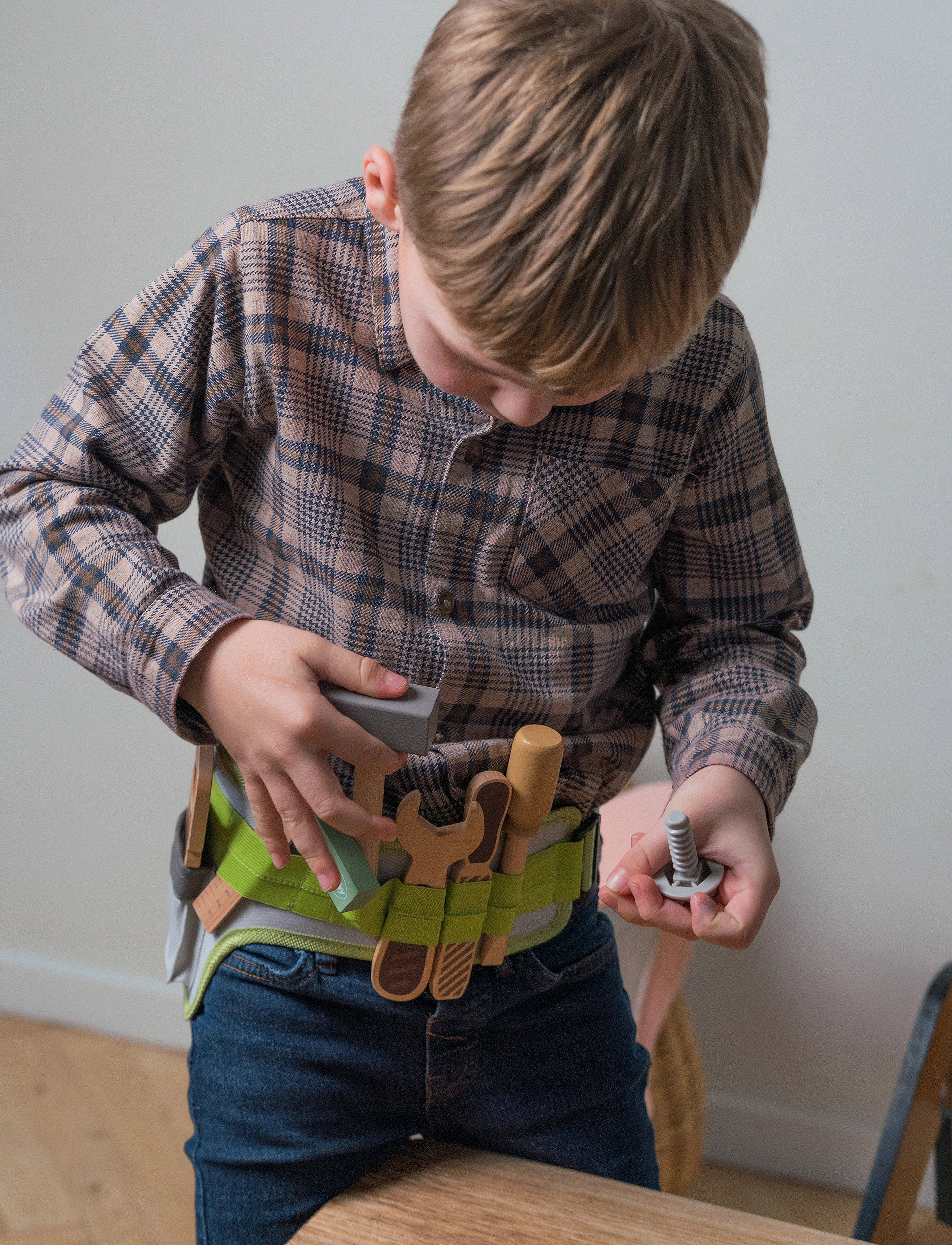 Dantoy - TOOL BELT WOOD IN GIFT BOX 15 PARTS - legetøjsværktøj - mixed colours - 3