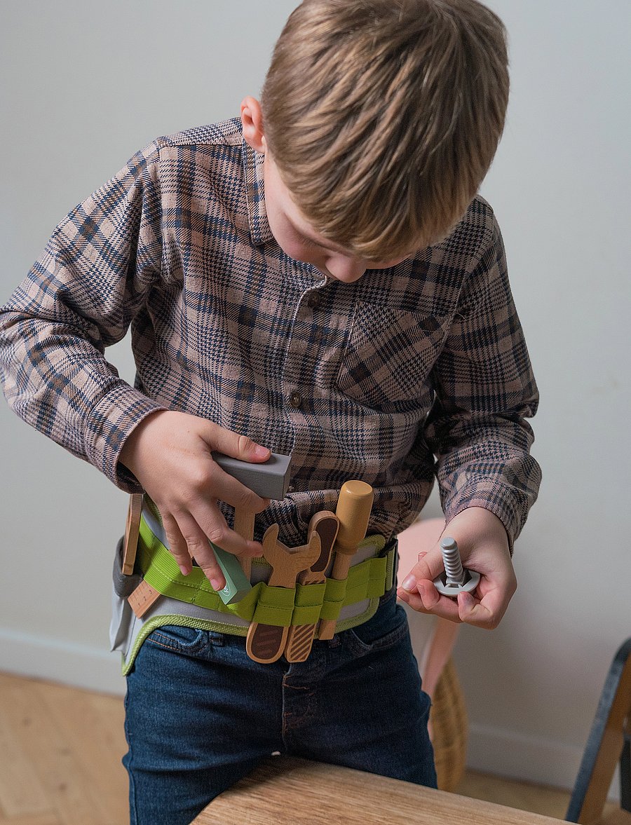 Dantoy - TOOL BELT WOOD IN GIFT BOX 15 PARTS - legetøjsværktøj - mixed colours - 3