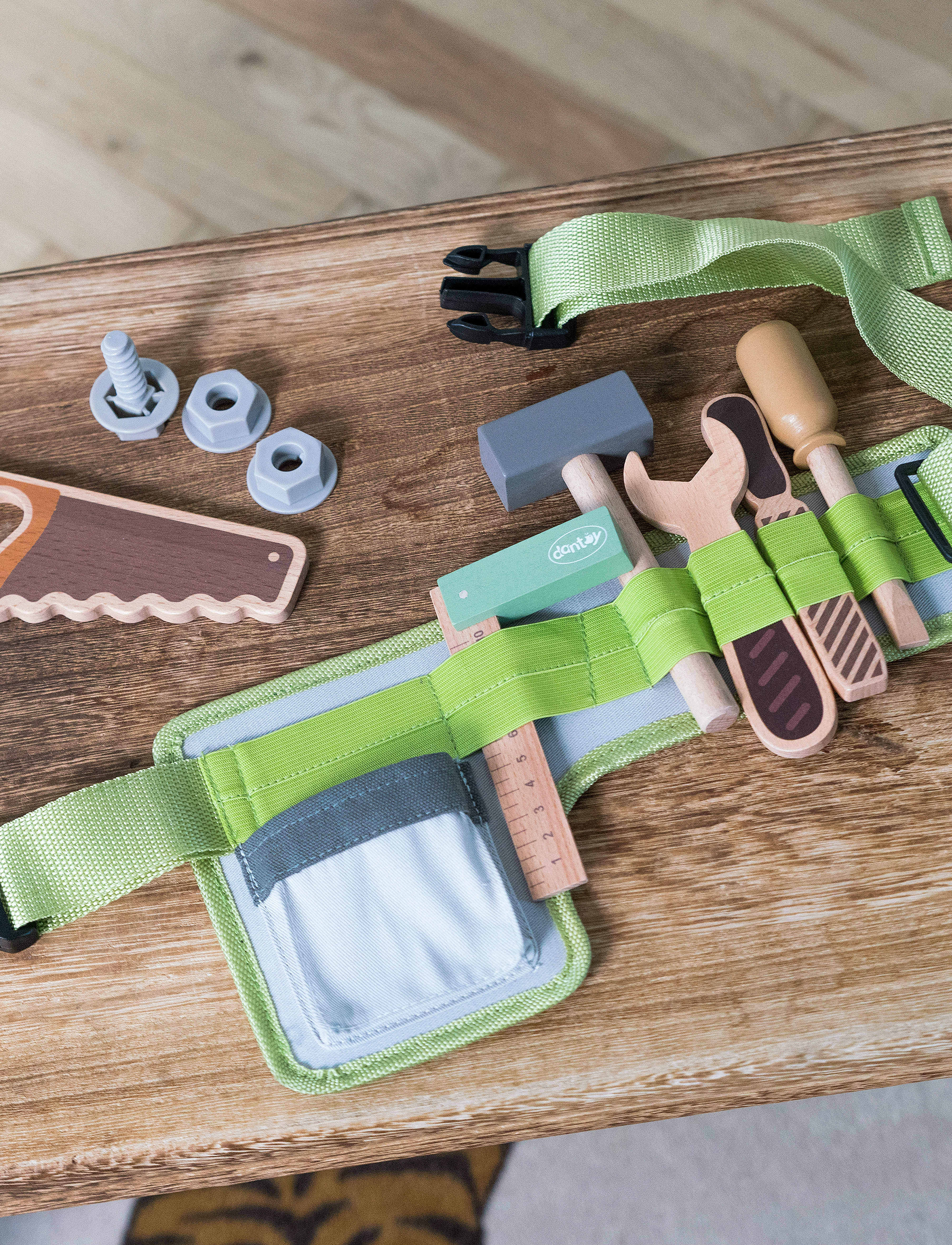 Dantoy - TOOL BELT WOOD IN GIFT BOX 15 PARTS - legetøjsværktøj - mixed colours - 4