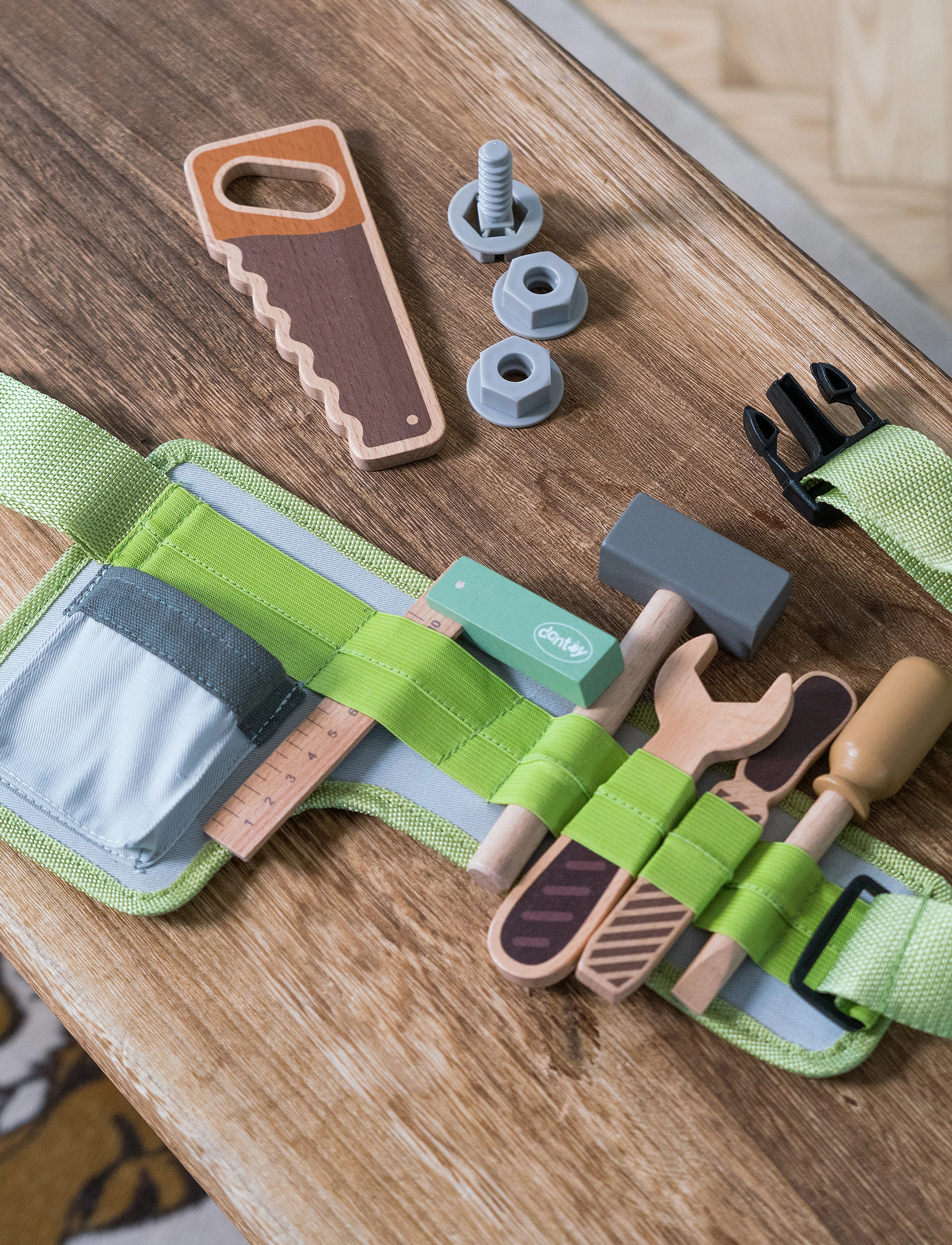 Dantoy - TOOL BELT WOOD IN GIFT BOX 15 PARTS - legetøjsværktøj - mixed colours - 5