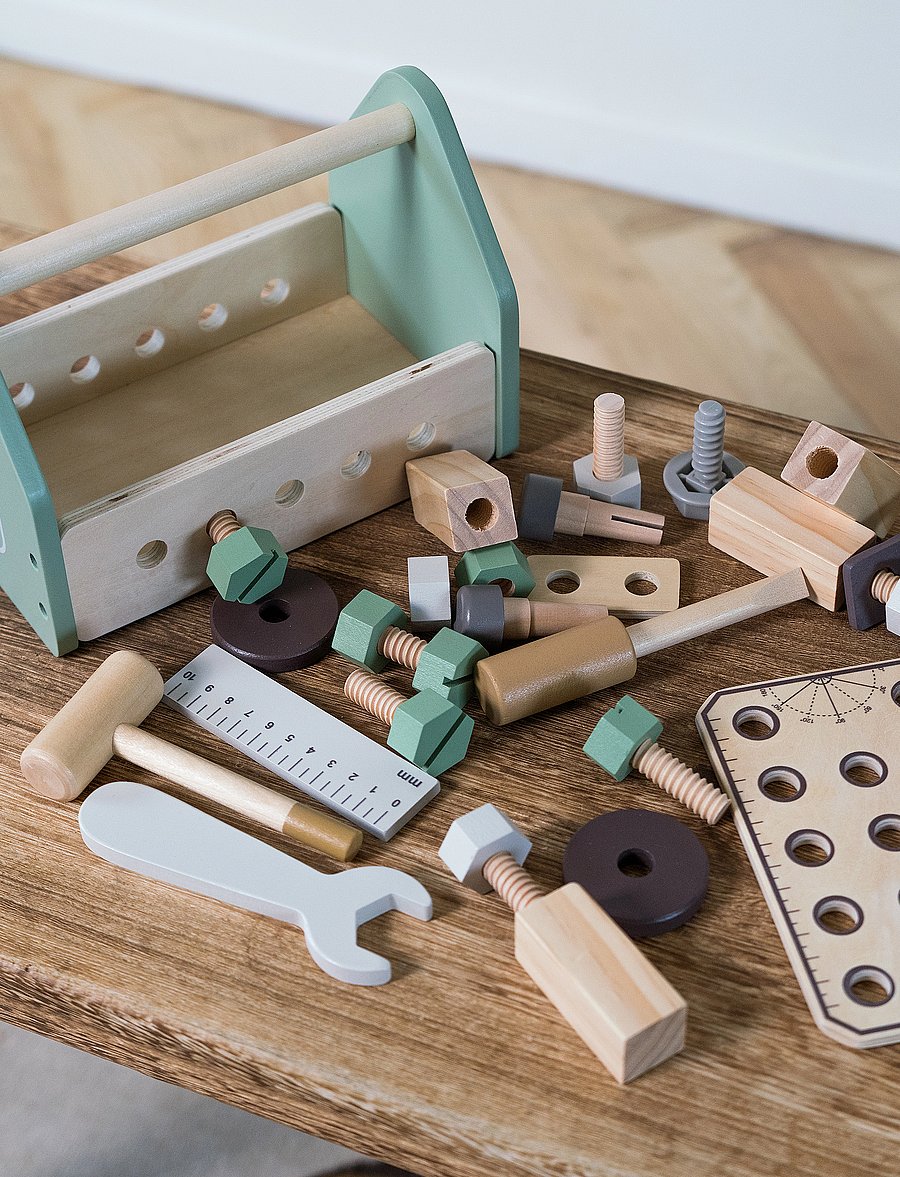 Dantoy - TOOL BOX WOOD IN GIFT BOX 26 PARTS - mänguasjade tööriistad - mixed colours - 4