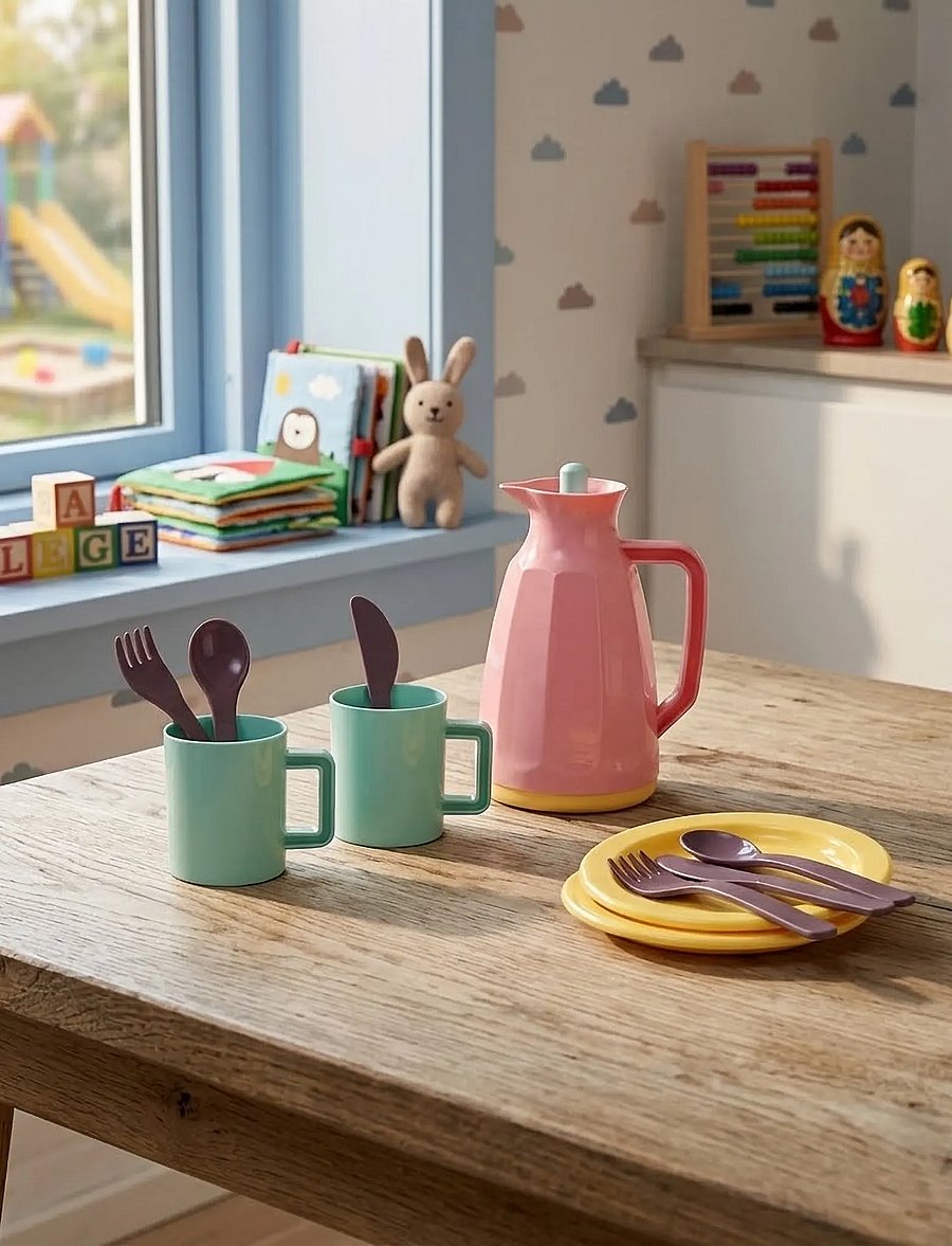 Dantoy - PICNIC SET IN GIFT BOX - tillbehör till leksakskök - eggplant, light yellow, mint green - 0
