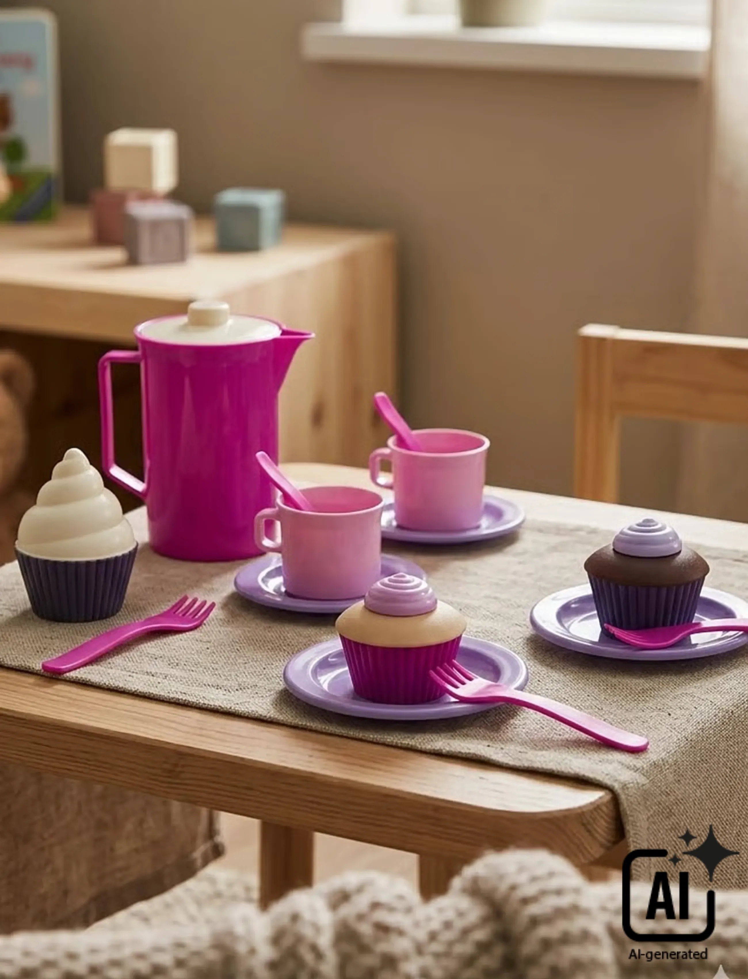 Dantoy - MY LITTLE P. COFFEE-CUPCAKE SET IN NET 20 PCS - kaffee & tee-sets - pink, white, red, purple, yellow, brown, - 2