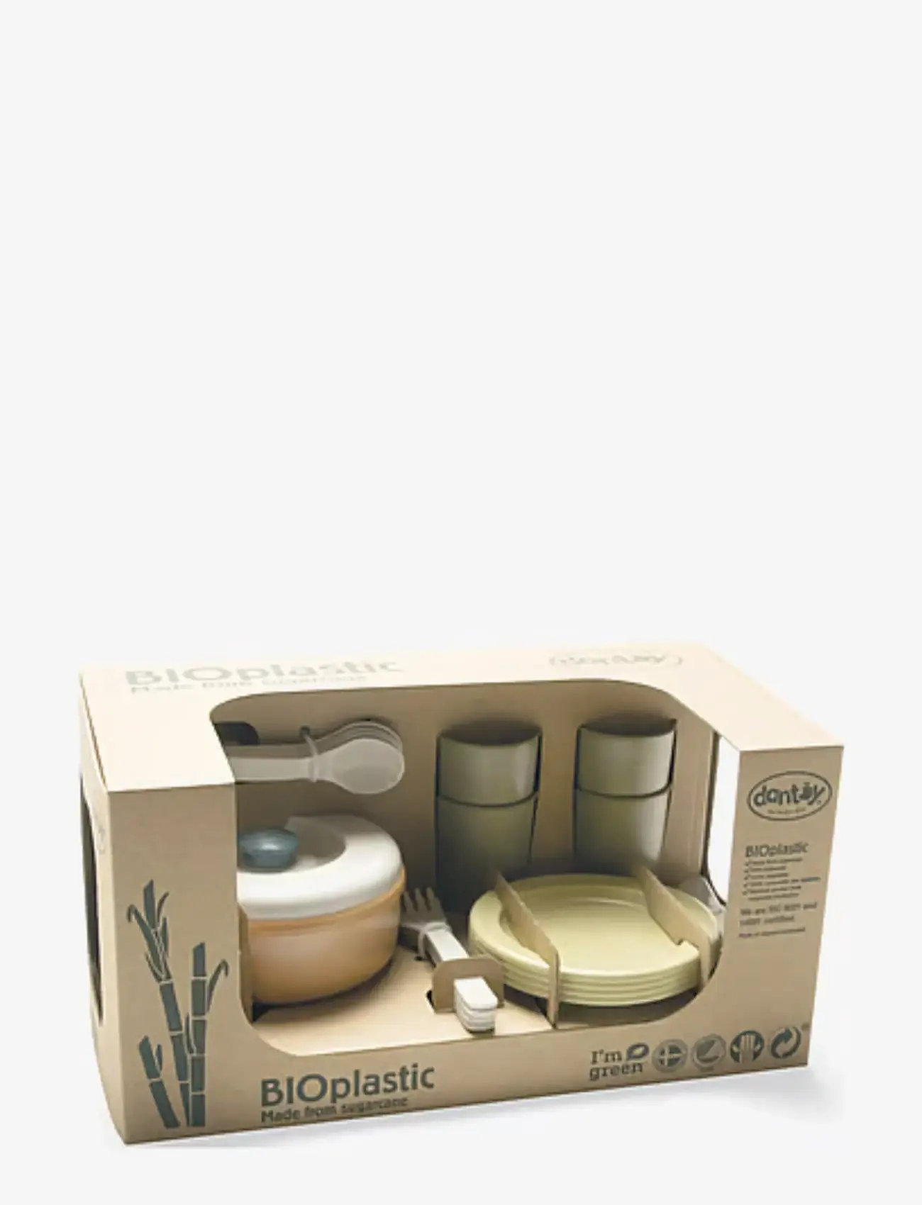 Dantoy - BIO DINNER SET IN GIFT BOX - tillbehör till leksakskök - military green, warm gray, petrol blue, dusty orange; warm gray - 1