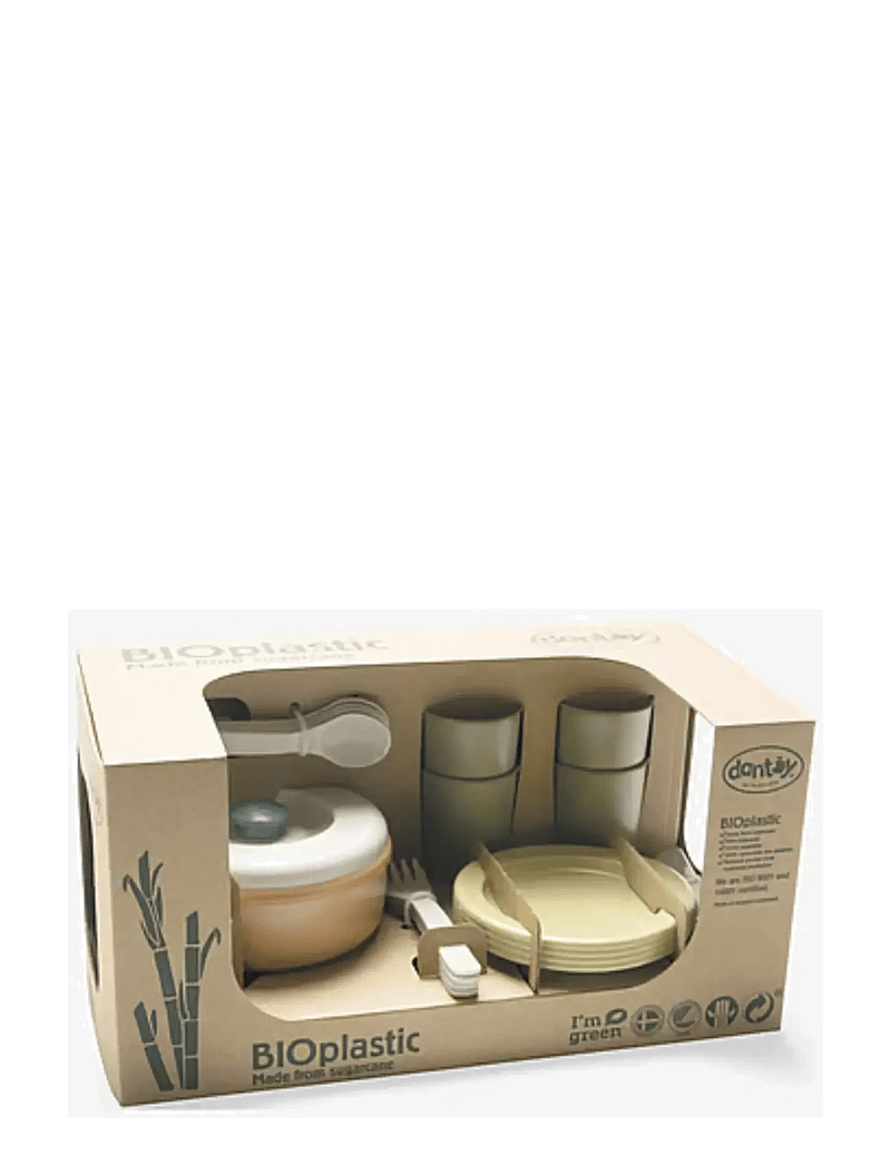 Dantoy - BIO DINNER SET IN GIFT BOX - toy kitchen accessories - military green, warm gray, petrol blue, dusty orange; warm gray - 1