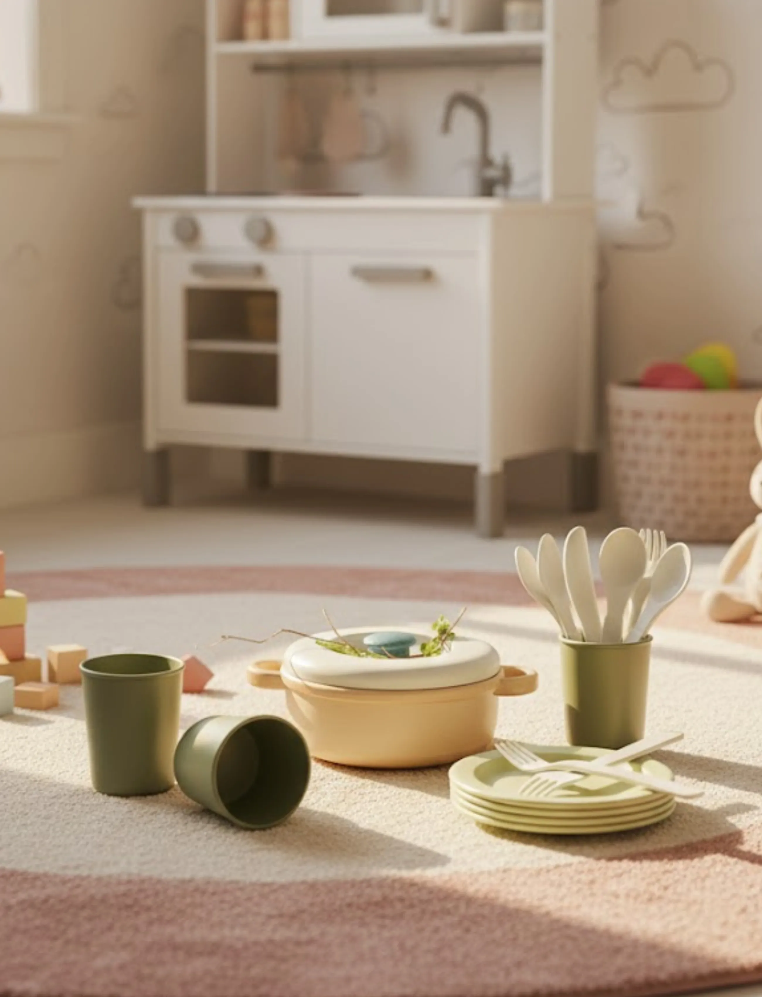 Dantoy - BIO DINNER SET IN GIFT BOX - Žaislinių virtuvių reikmenys - military green, warm gray, petrol blue, dusty orange; warm gray - 4