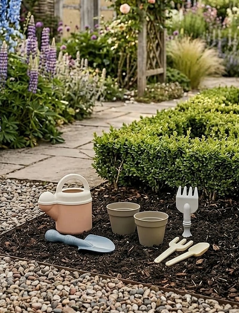 Dantoy - BIO PLANTING SET WITH WATERING CAN - sandleker - gray, dustyorange, militairy green, petroleumsblue - 3