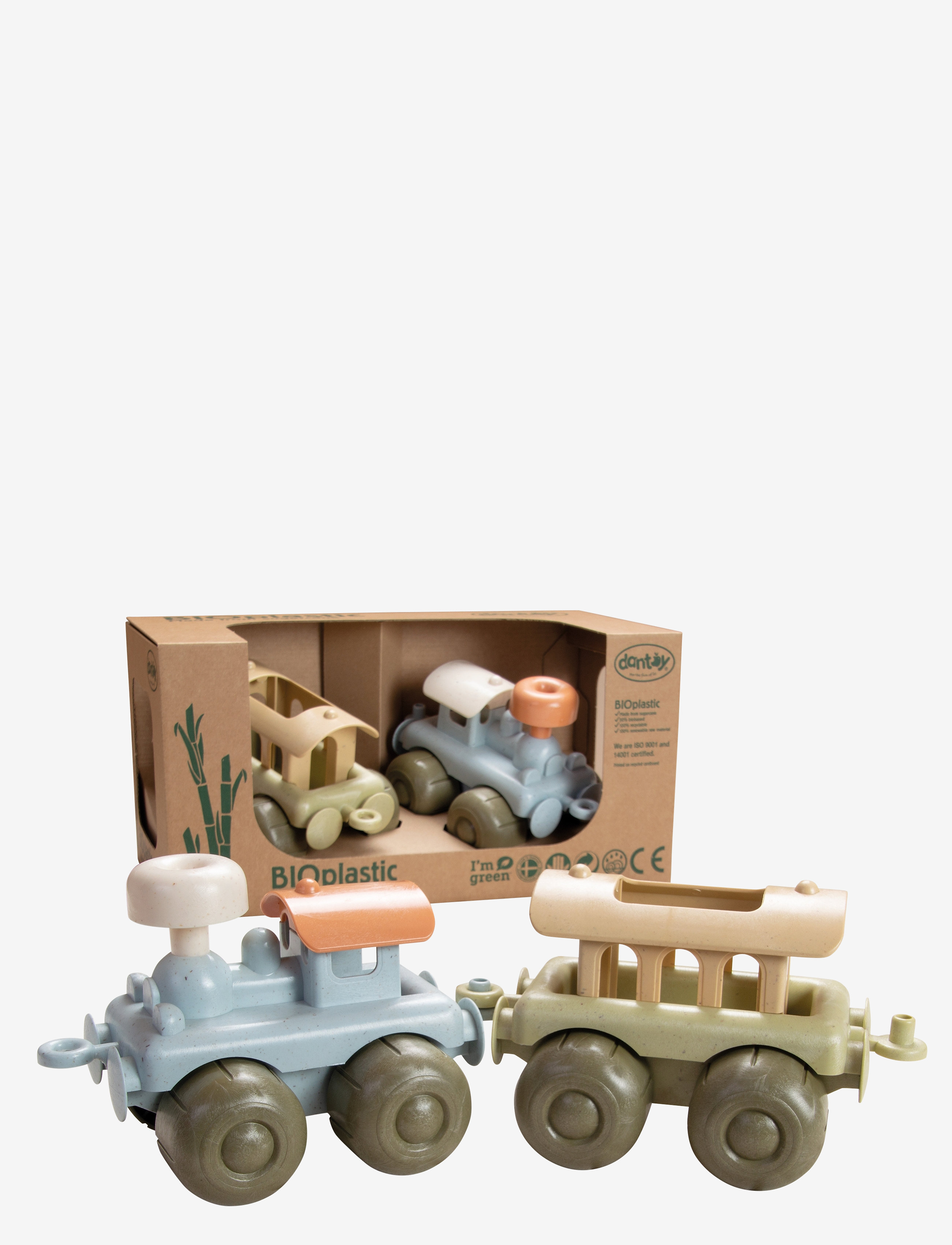 Dantoy - BIO TRAIN SET GIFT BOX - lastbilar - dusty-blue, army-green, dusty-orange - 1