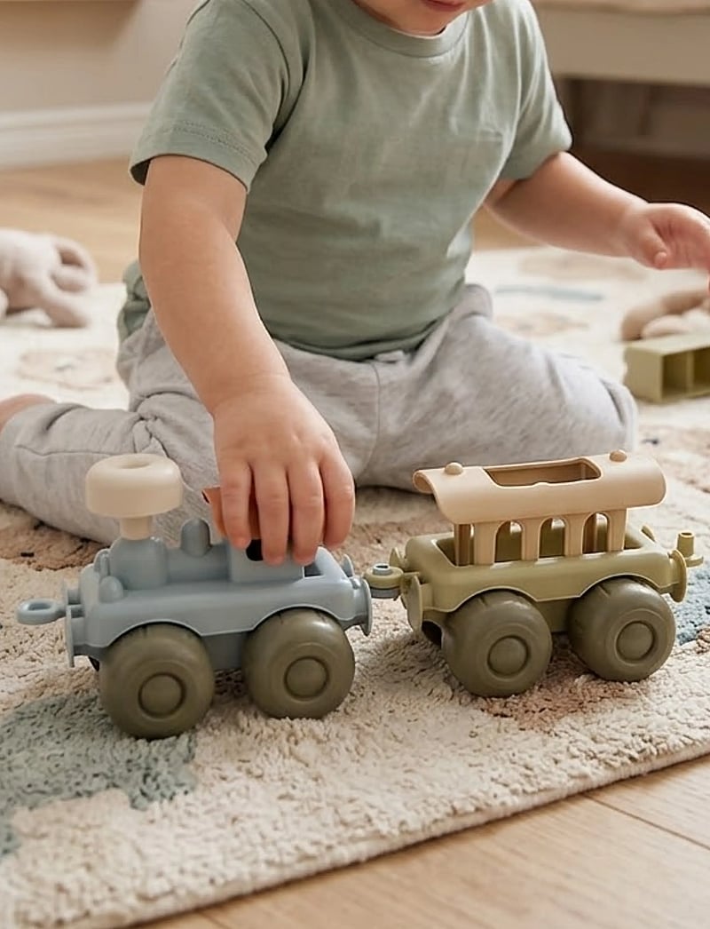 Dantoy - BIO TRAIN SET GIFT BOX - trucks - dusty-blue, army-green, dusty-orange - 3