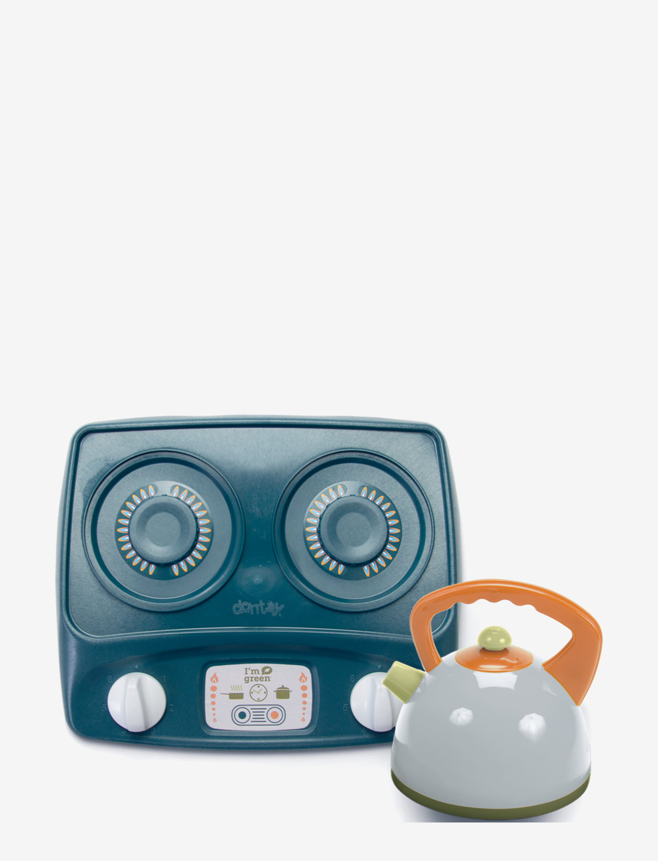 Dantoy - BIO KETTLE & STOVE TOP - toy kitchen accessories - petrole blue, gray, military green, orange - 0