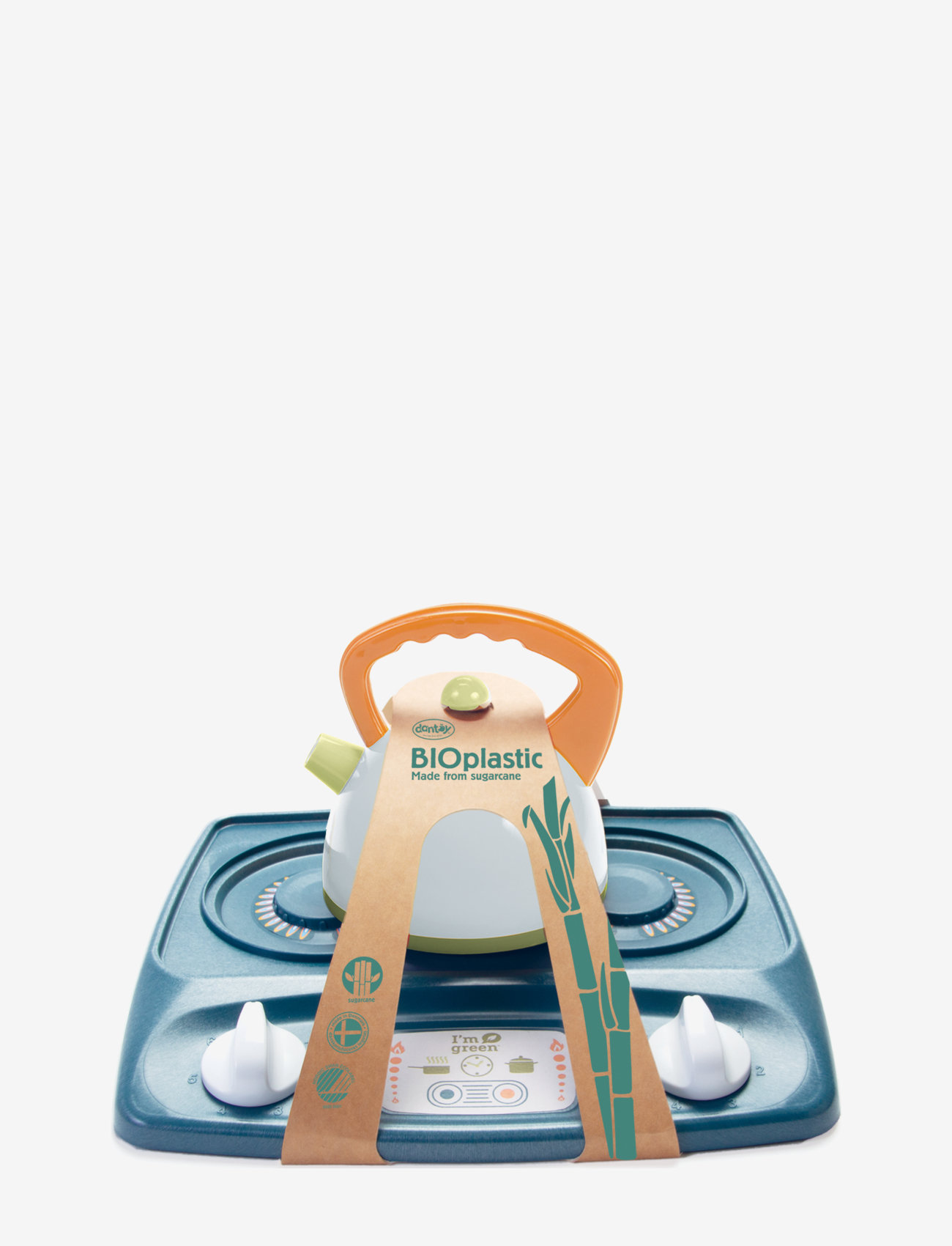 Dantoy - BIO KETTLE & STOVE TOP - toy kitchen accessories - petrole blue, gray, military green, orange - 1