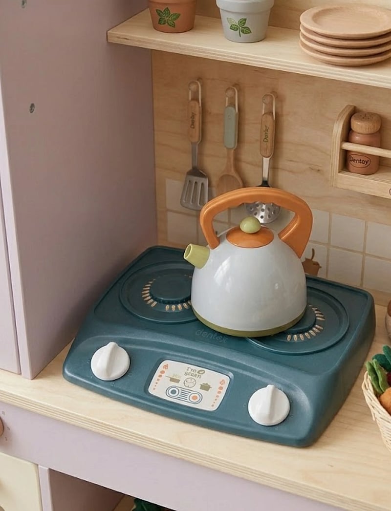 Dantoy - BIO KETTLE & STOVE TOP - toy kitchen accessories - petrole blue, gray, military green, orange - 4