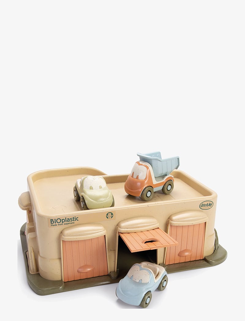 Dantoy - BIO GARAGE WITH 3 CARS - brown, blue, orange, green - 1