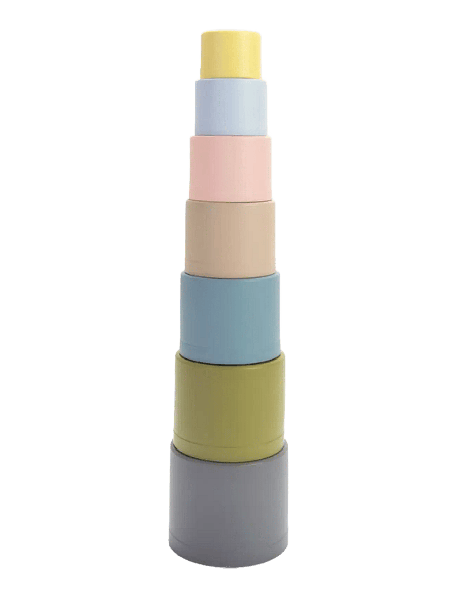 Dantoy - TINY BIO PLAY CUPS - 6+ MONTHS - stapelbare blokk - dusty-blue, army-green, dusty-pink, dusty-yellow, grey - 1