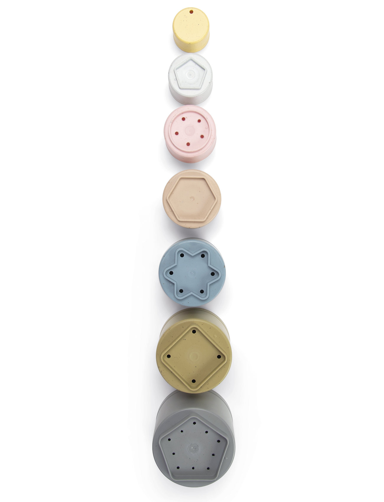 Dantoy - TINY BIO PLAY CUPS - 6+ MONTHS - stapelbare blokk - dusty-blue, army-green, dusty-pink, dusty-yellow, grey - 3