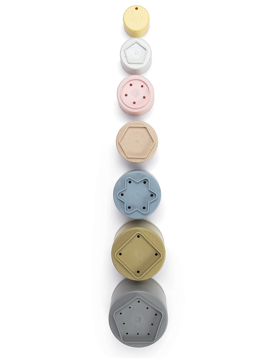 Dantoy - TINY BIO PLAY CUPS - 6+ MONTHS - stapelbare blokk - dusty-blue, army-green, dusty-pink, dusty-yellow, grey - 3