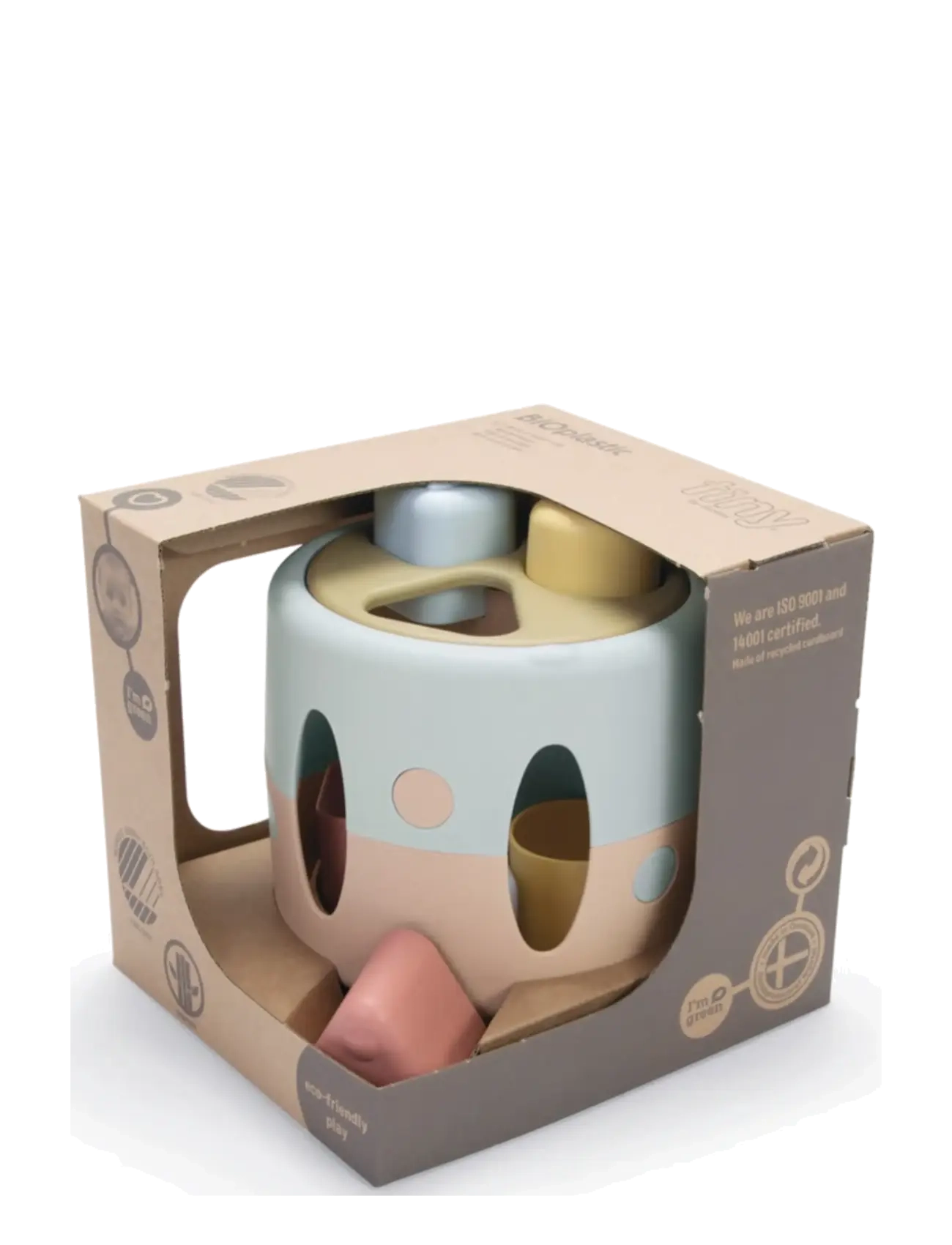 Dantoy - TINY BIO SHAPE SORTER IN GIFTBOX - putteboks - dusty-blue, army-green, dusty-pink, dusty-yellow, grey - 2