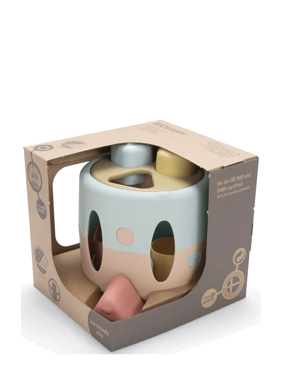 Dantoy - TINY BIO SHAPE SORTER IN GIFTBOX - putteboks - dusty-blue, army-green, dusty-pink, dusty-yellow, grey - 2