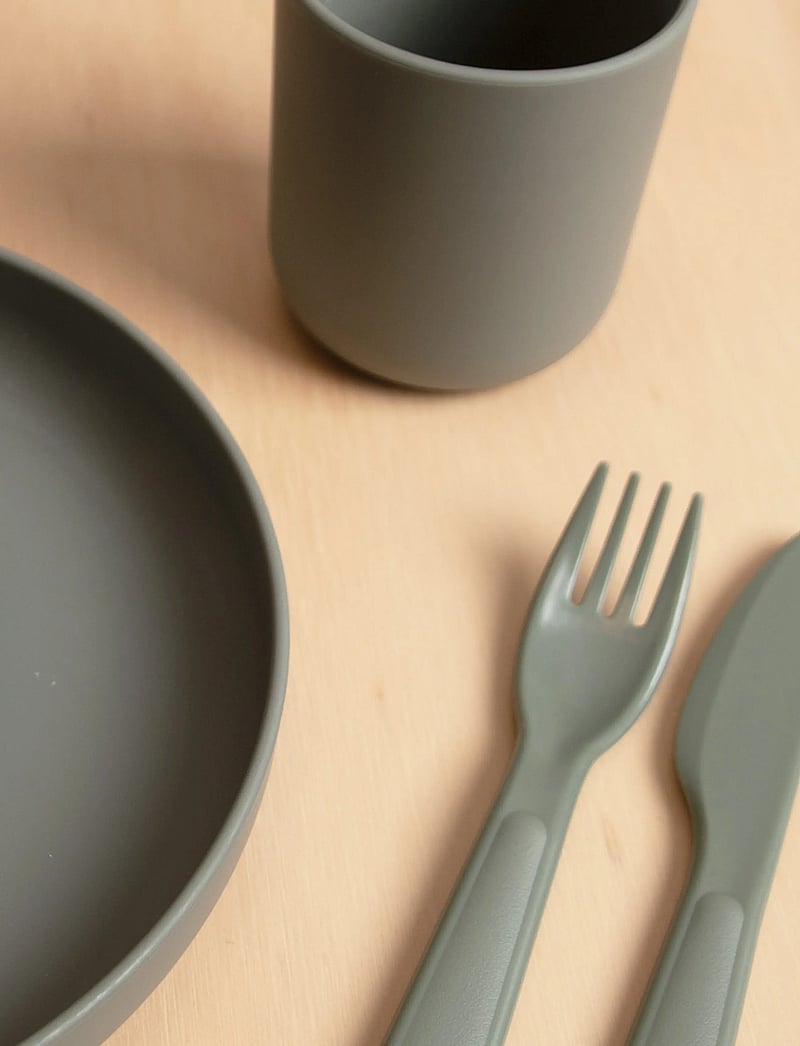 Dantoy - TINY BIOBASED CUTLERY SET - barn - olive and grey - 4