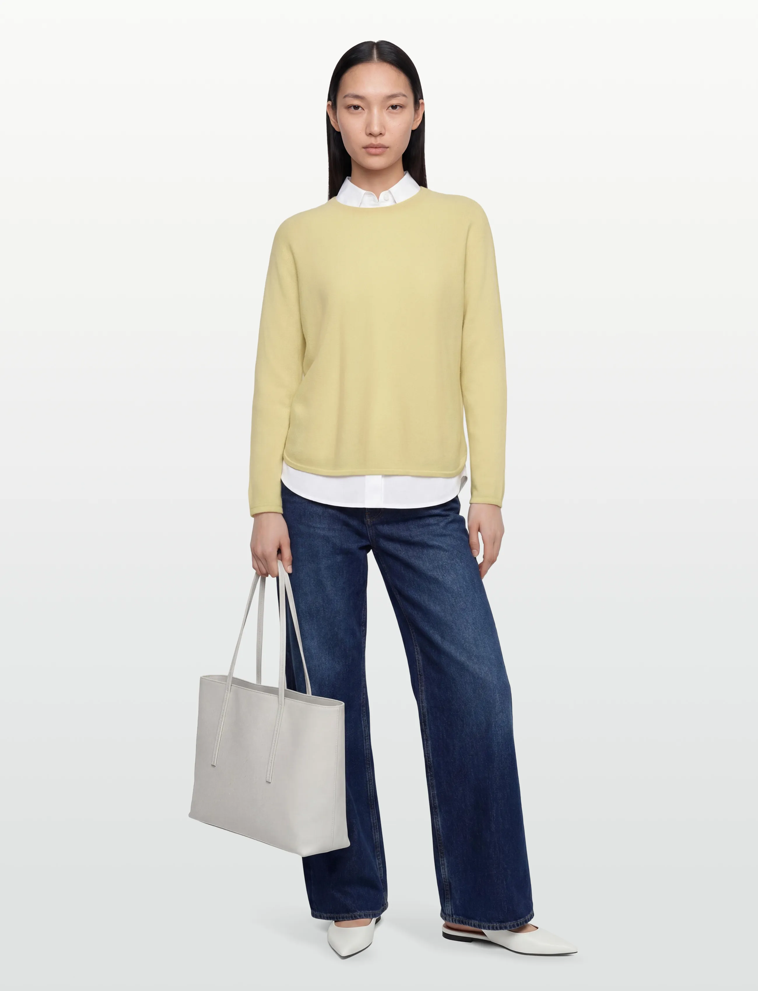 Davida Cashmere Curved Sweater, L, Knitwear, Gelb - Jumpers, Frauen