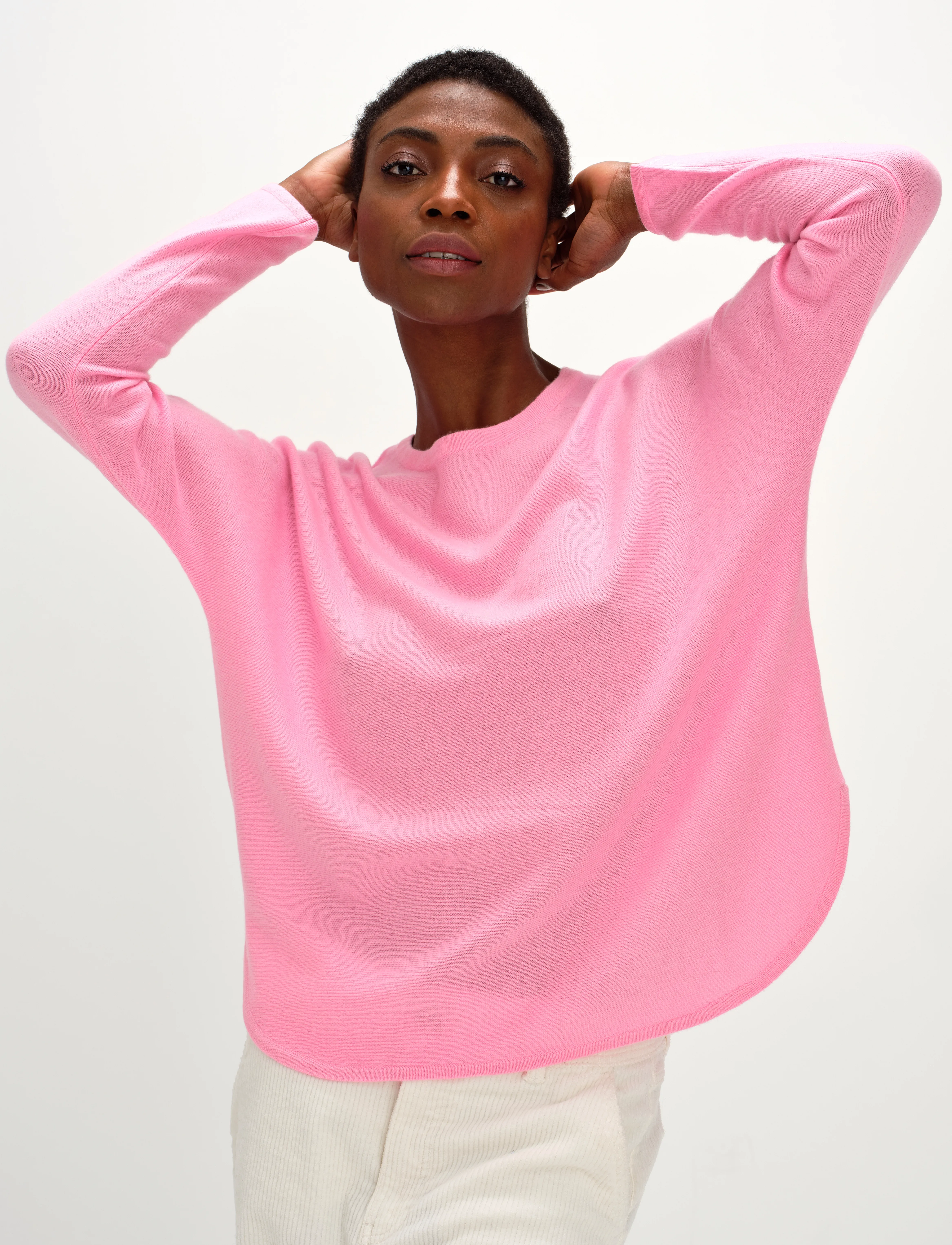 Davida Cashmere Curved Sweater, L, Knitwear, Rosa - Jumpers, Frauen