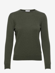 Davida Cashmere - Basic O-neck Sweater - džemperiai - army green - 0