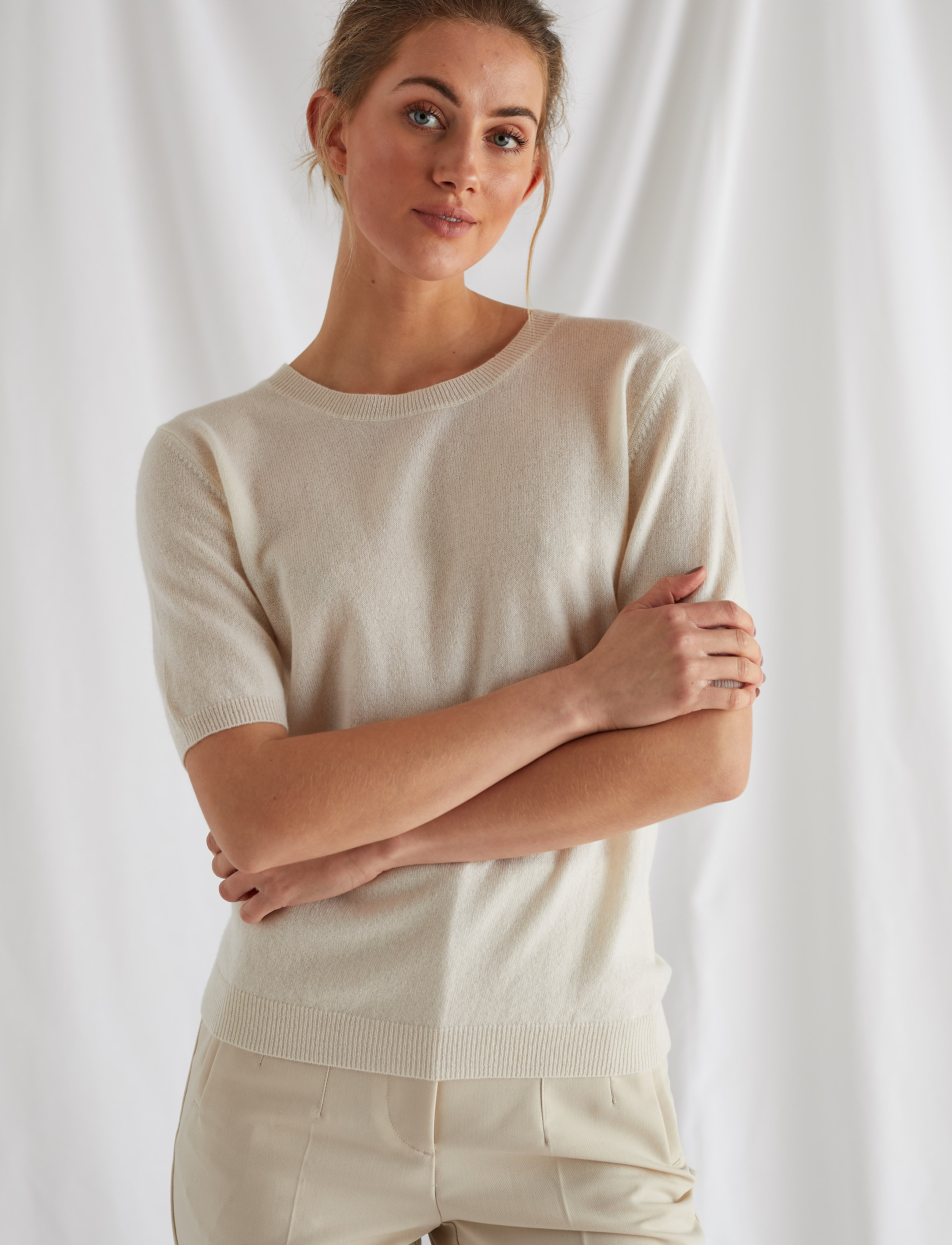 Davida Cashmere T-Shirt Oversized, L, Knitwear, Creme - Jumpers, Frauen