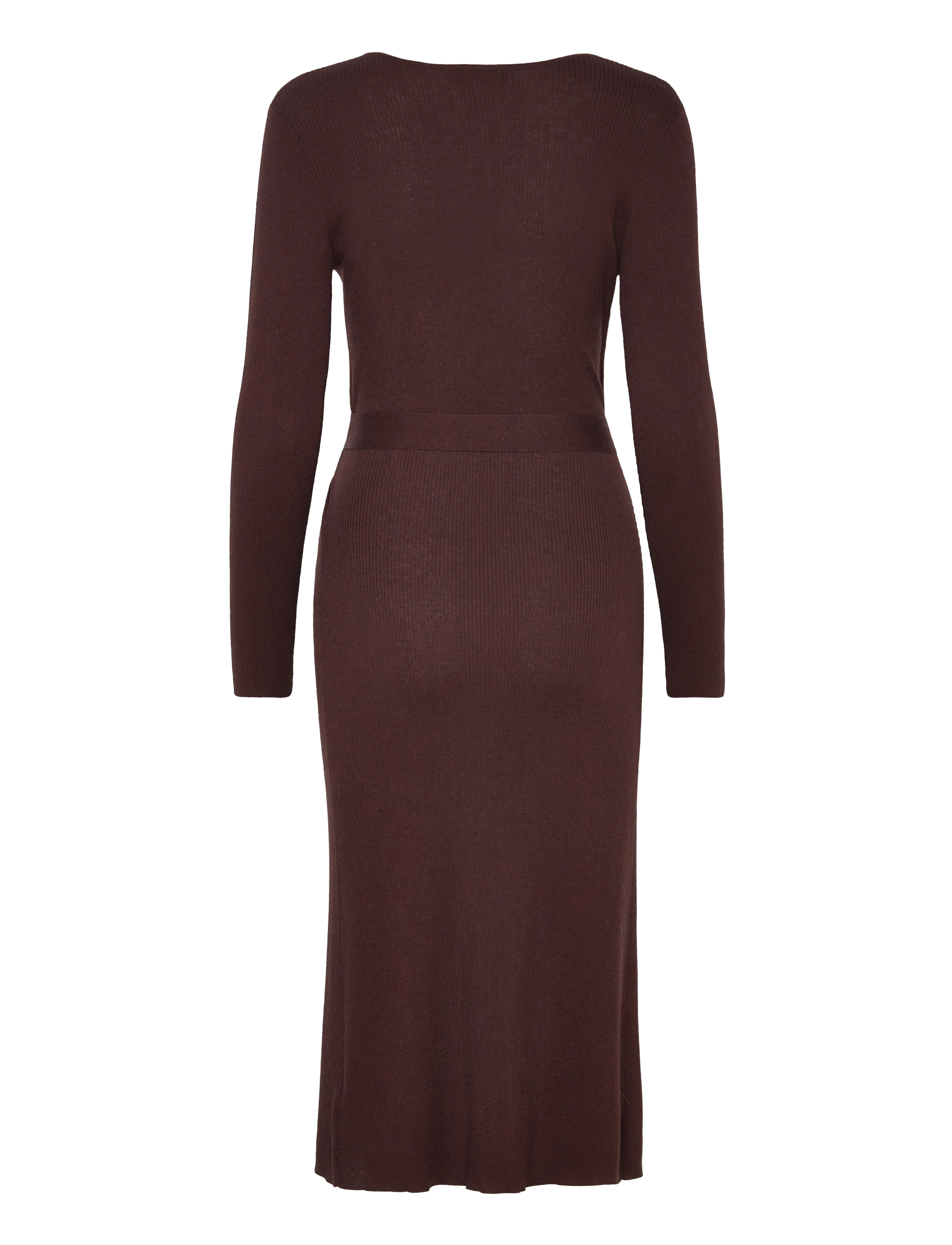 Davida Cashmere - Fine Knit Rib Wrap Midi Dress - walnut - 1