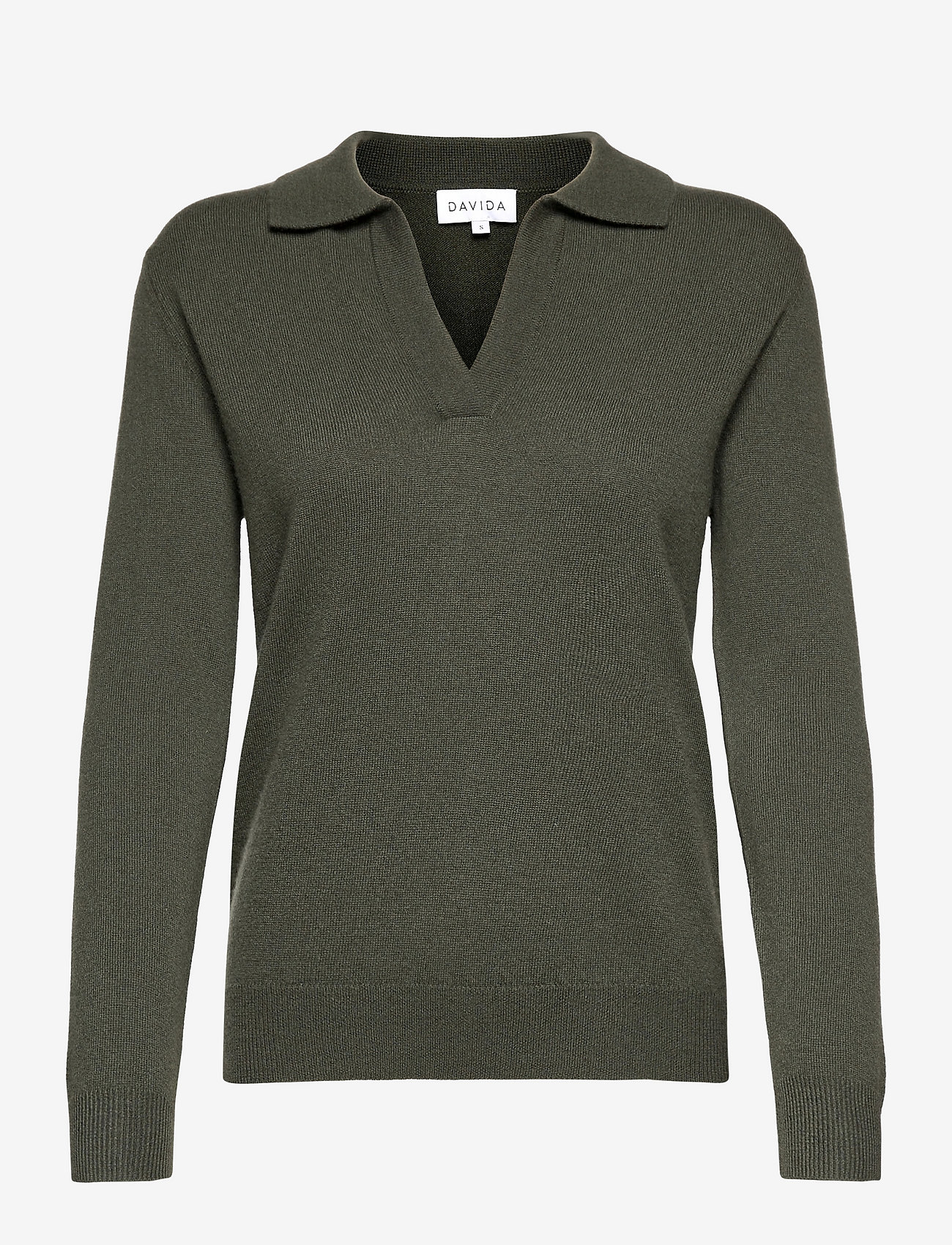 Davida Cashmere - Open Collar Sweater - jumpers - army green - 0
