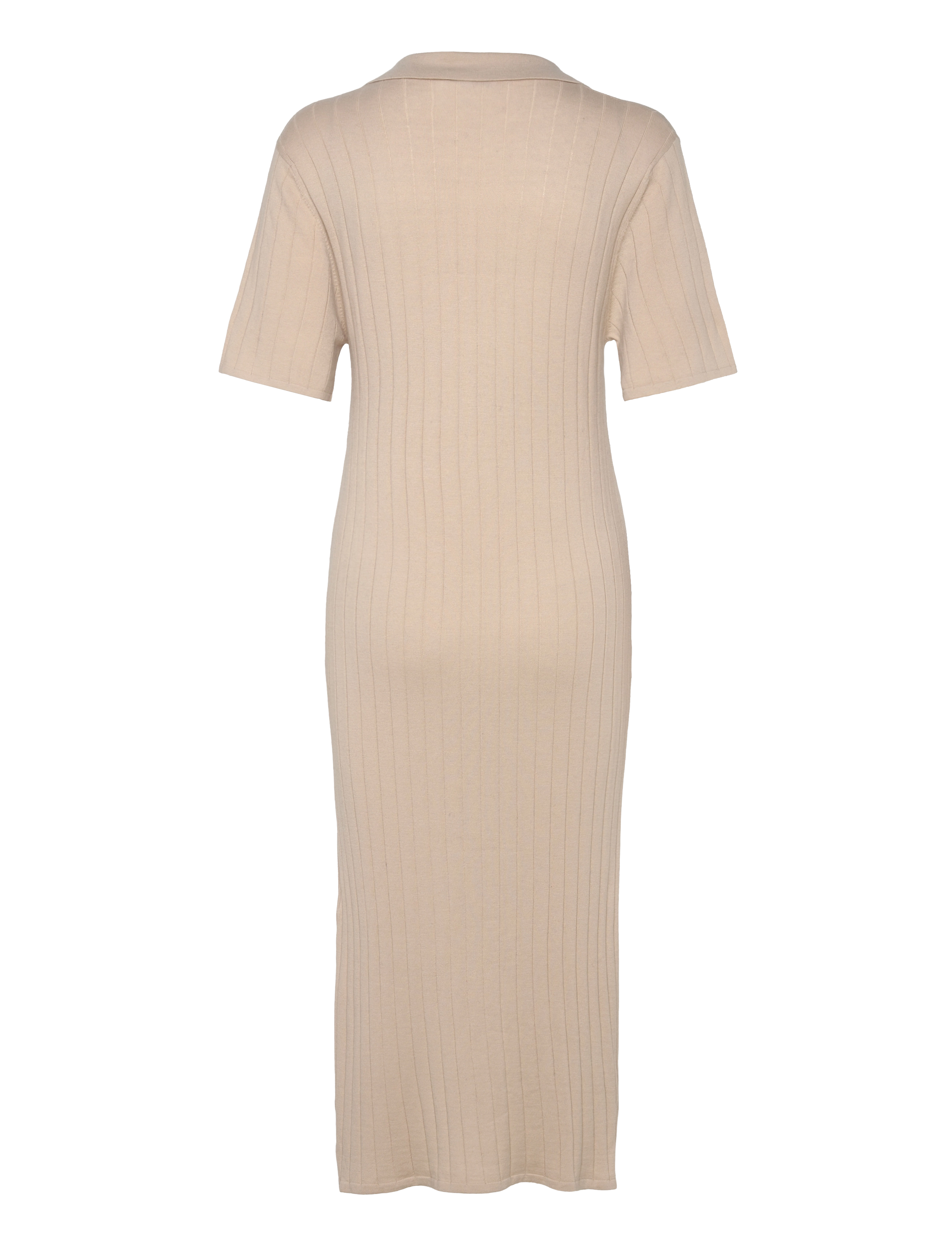 Davida Cashmere - Fine Knit Rib Collar Dress - sand stone - 1