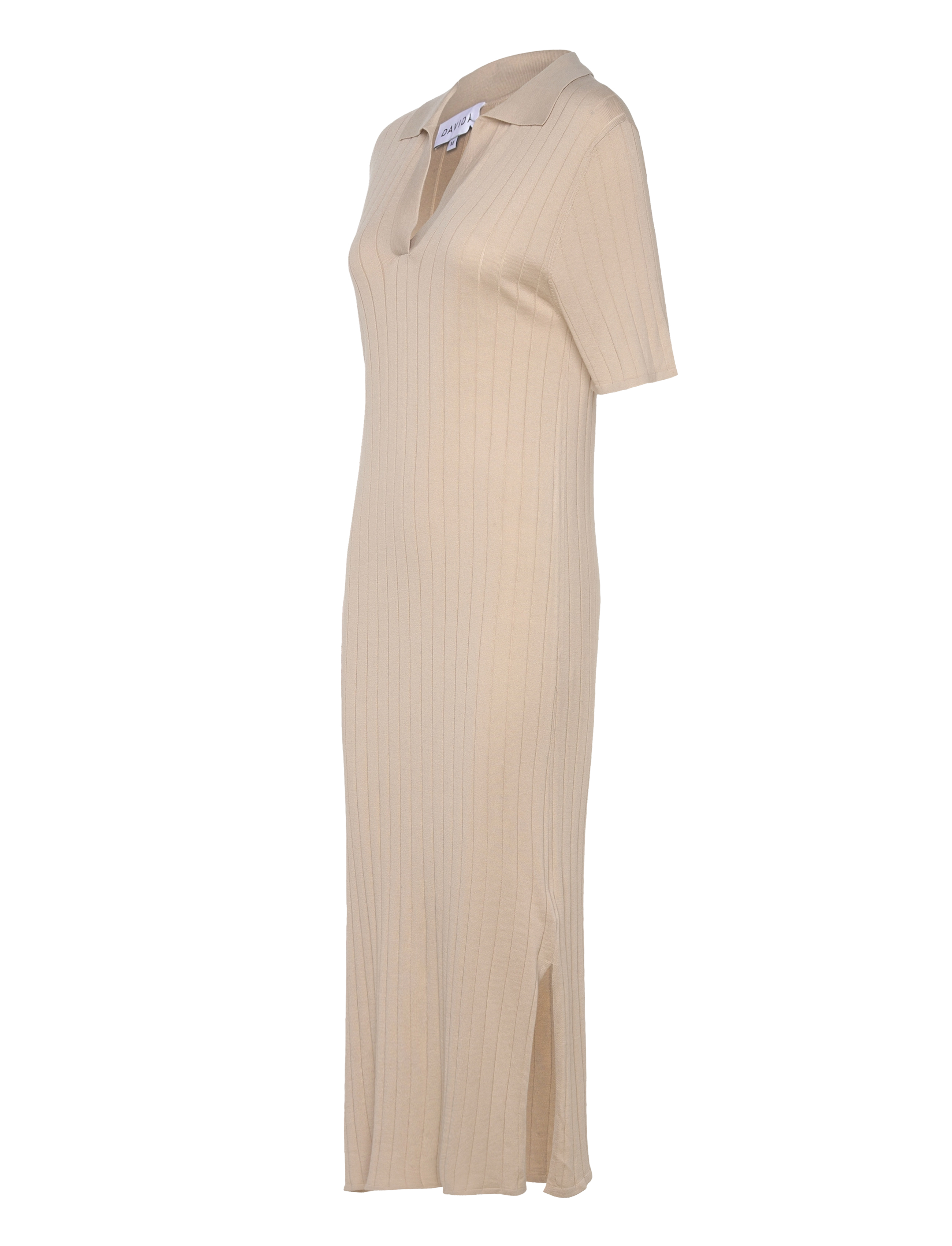 Davida Cashmere - Fine Knit Rib Collar Dress - sand stone - 2