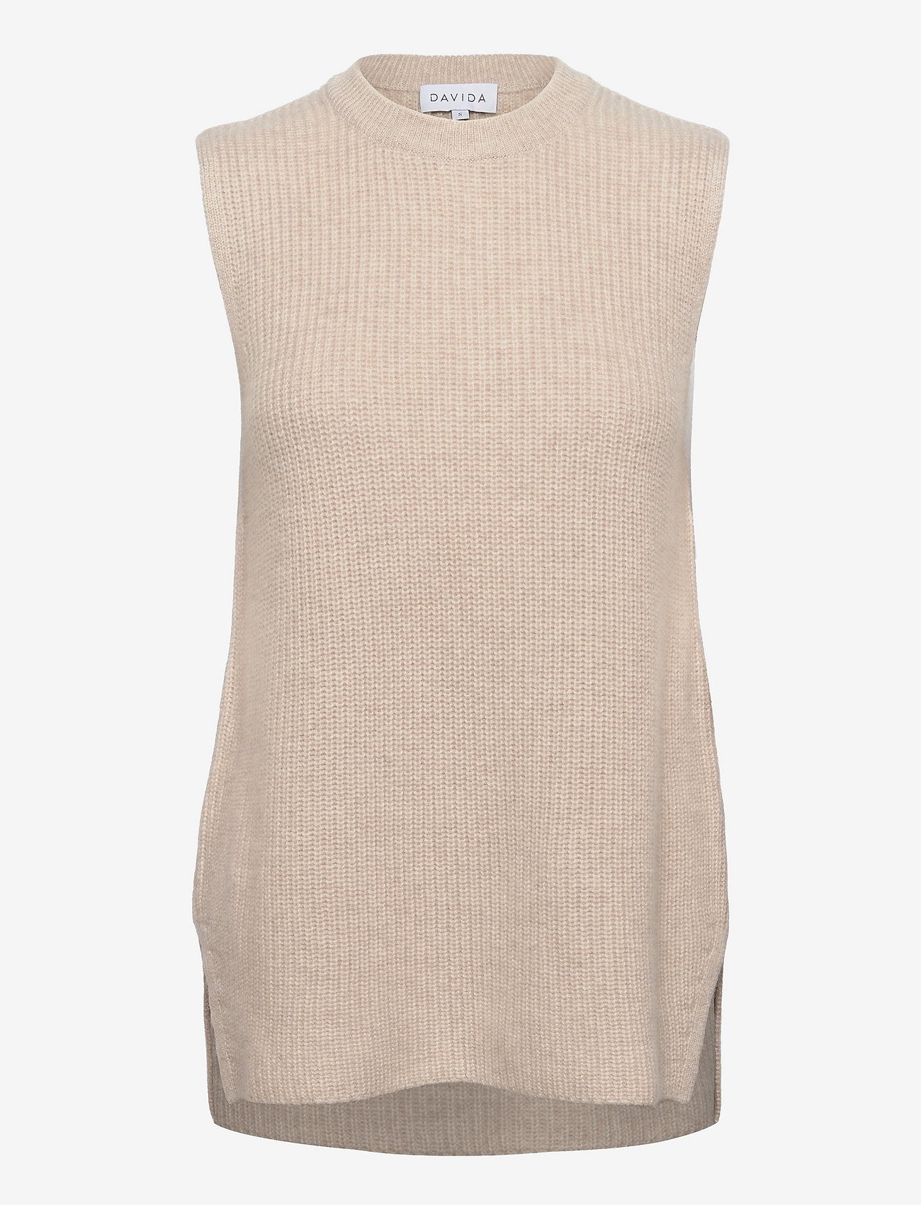 Davida Cashmere - Rib O-neck Long Vest - light beige - 0