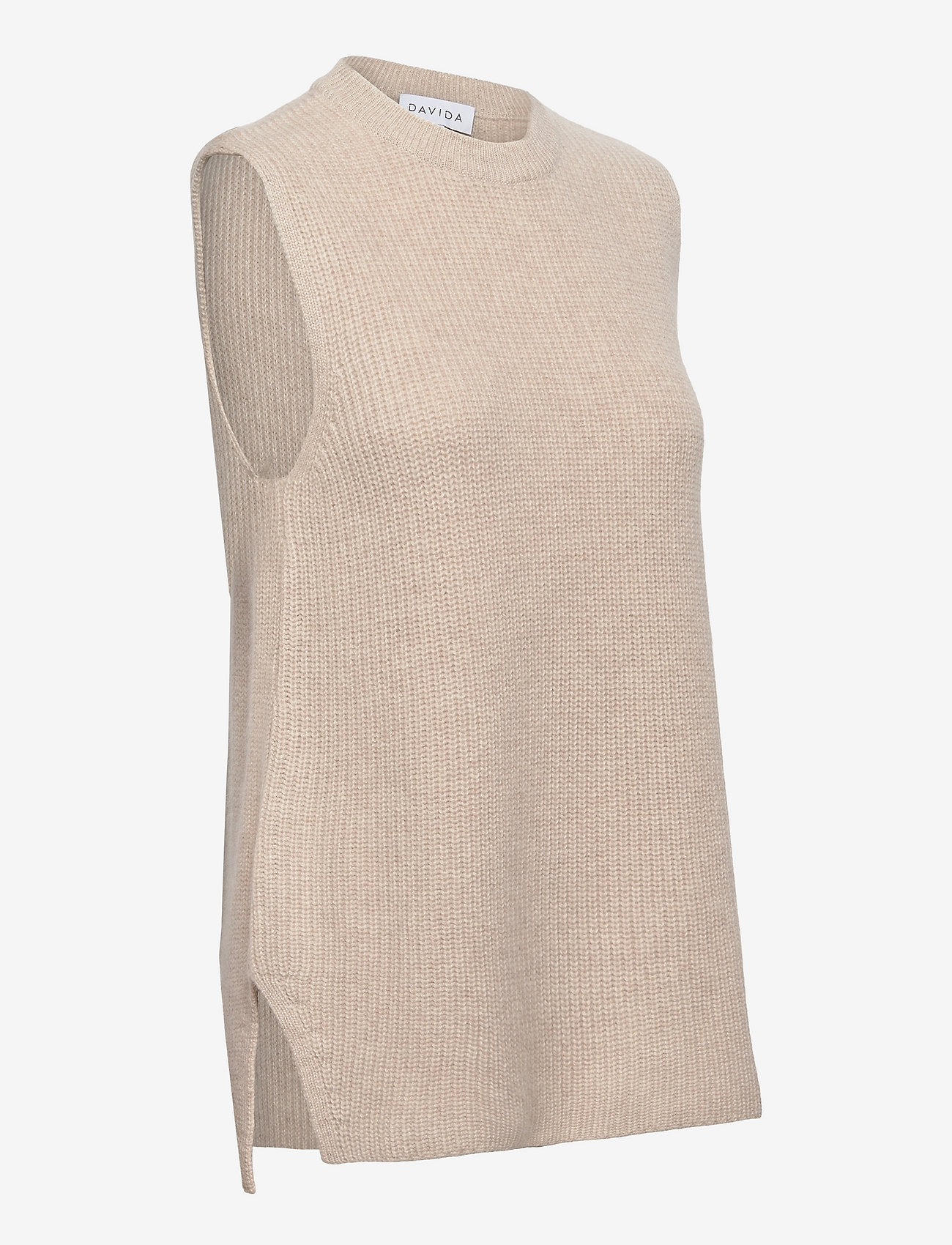 Davida Cashmere - Rib O-neck Long Vest - light beige - 2