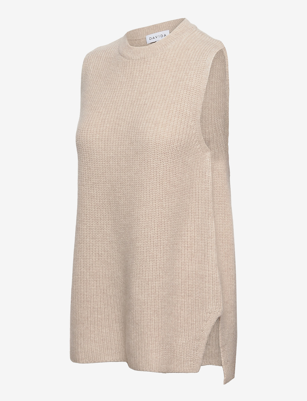 Davida Cashmere - Rib O-neck Long Vest - light beige - 3