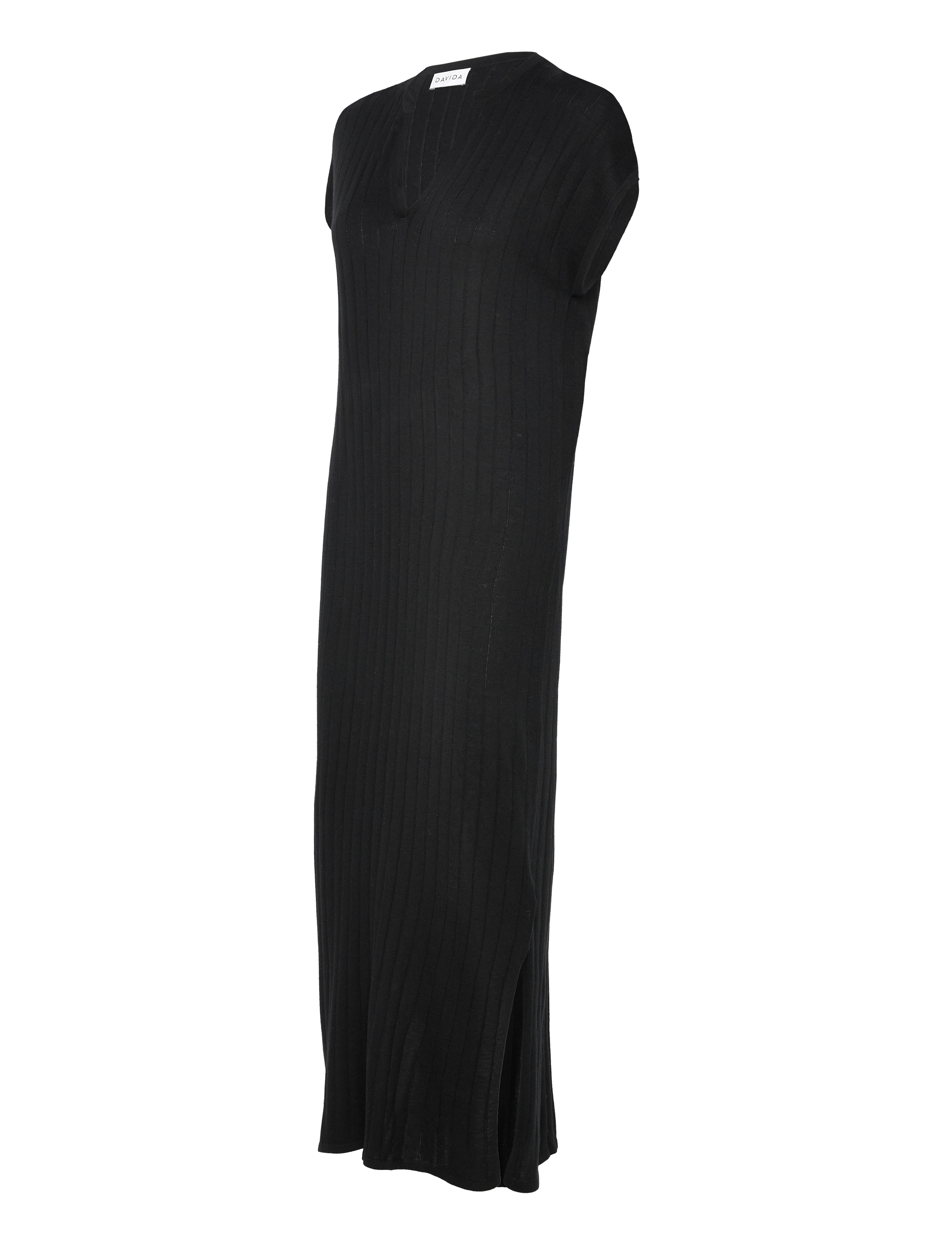 Davida Cashmere - Fine Knit Cap Sleeve Dress - black - 2