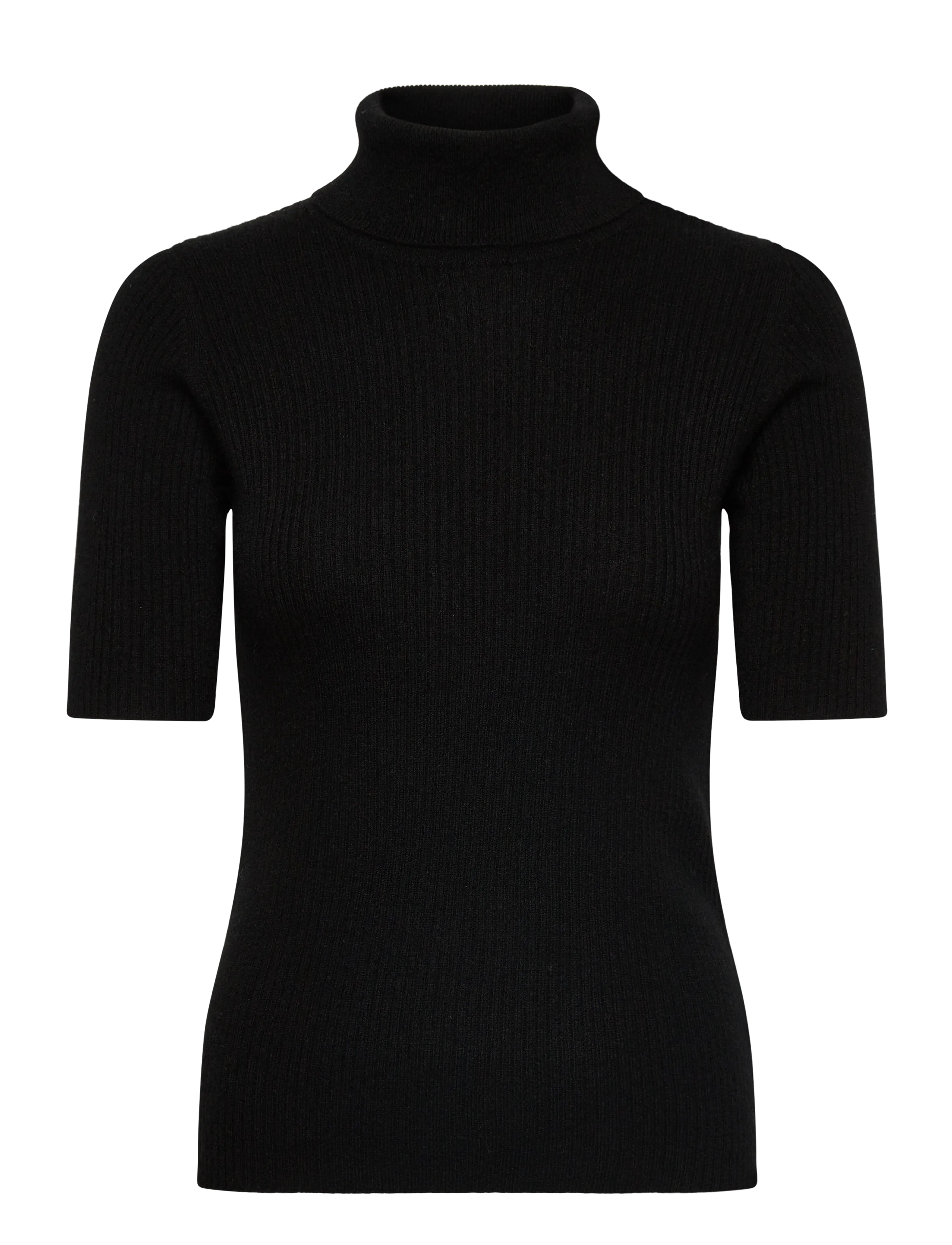 DAVIDA CASHMERE Rollkragen Rib T-Shirt Schwarz - L - Damen