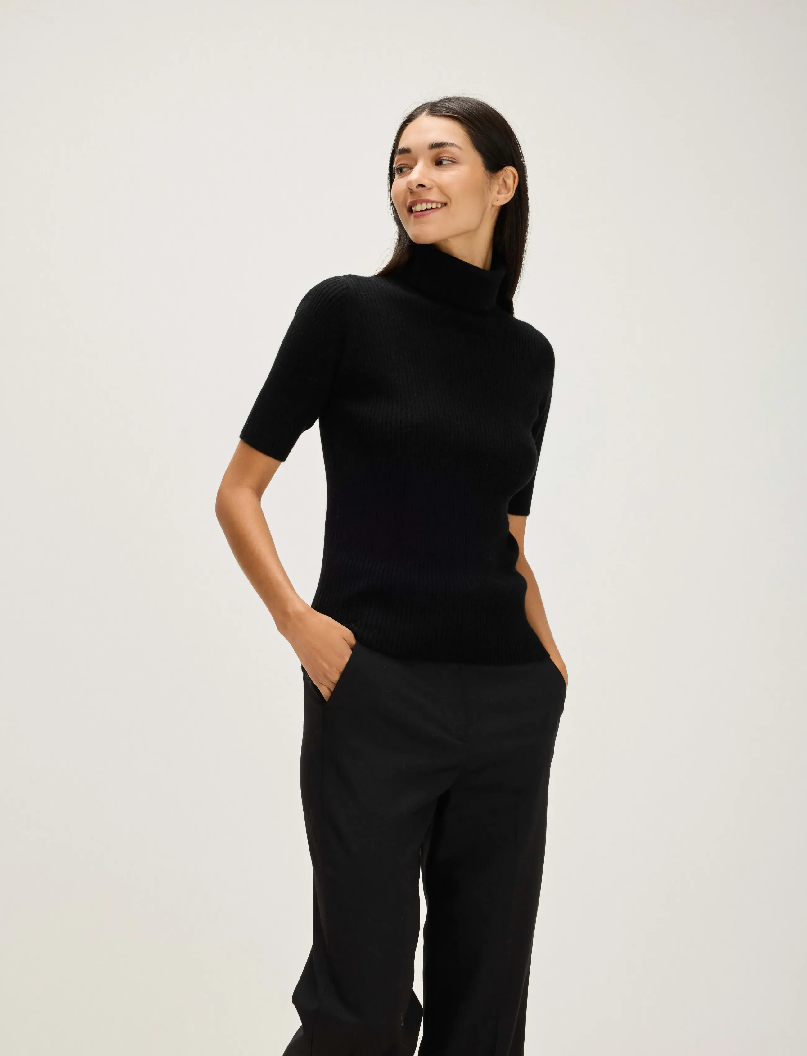 Davida Cashmere Turtleneck Rib T-Shirt, L, Black, Strik > Rullekrave, Dame