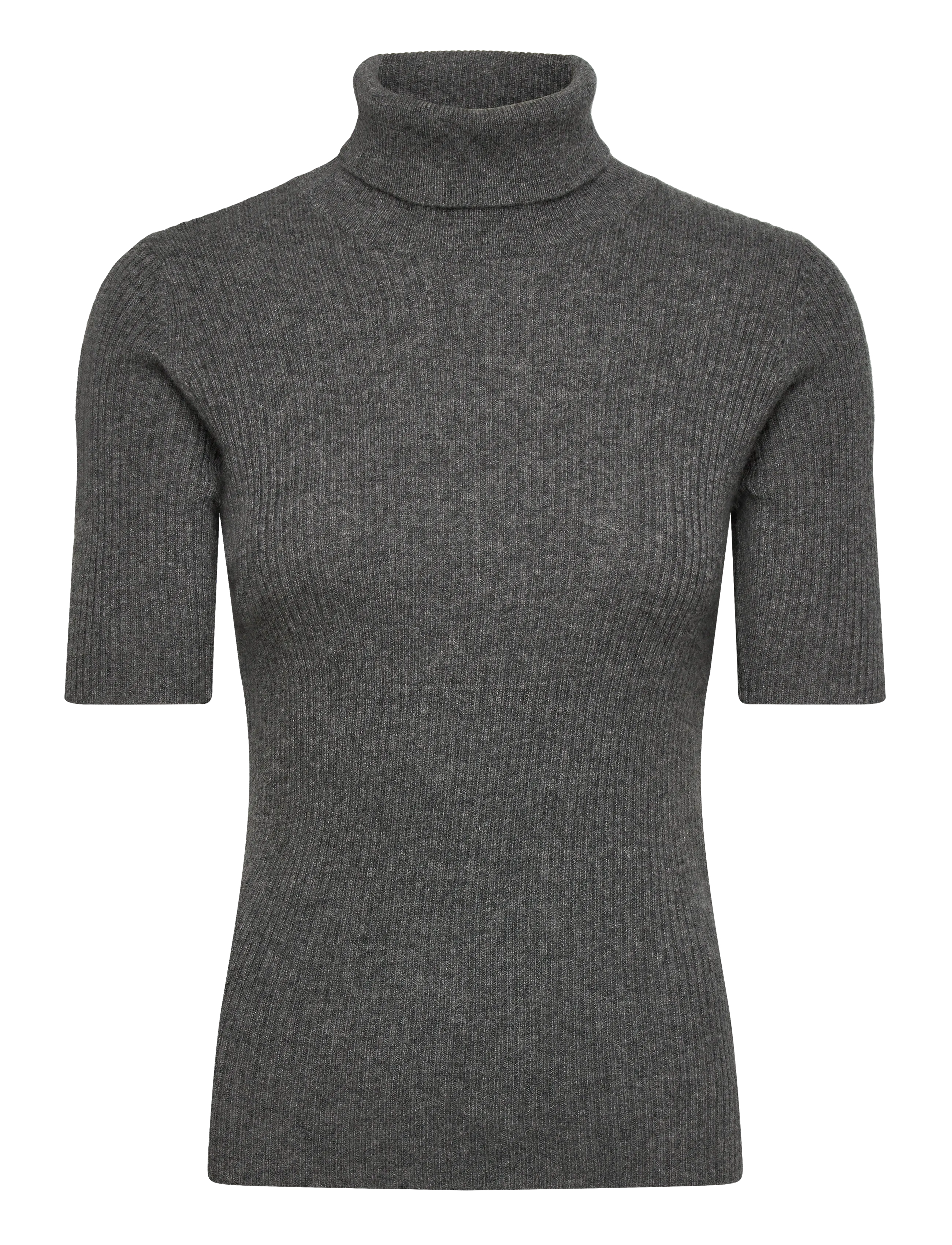 Davida Cashmere Turtleneck Rib T-shirt - Transitional Layering - DARK GREY / grey
