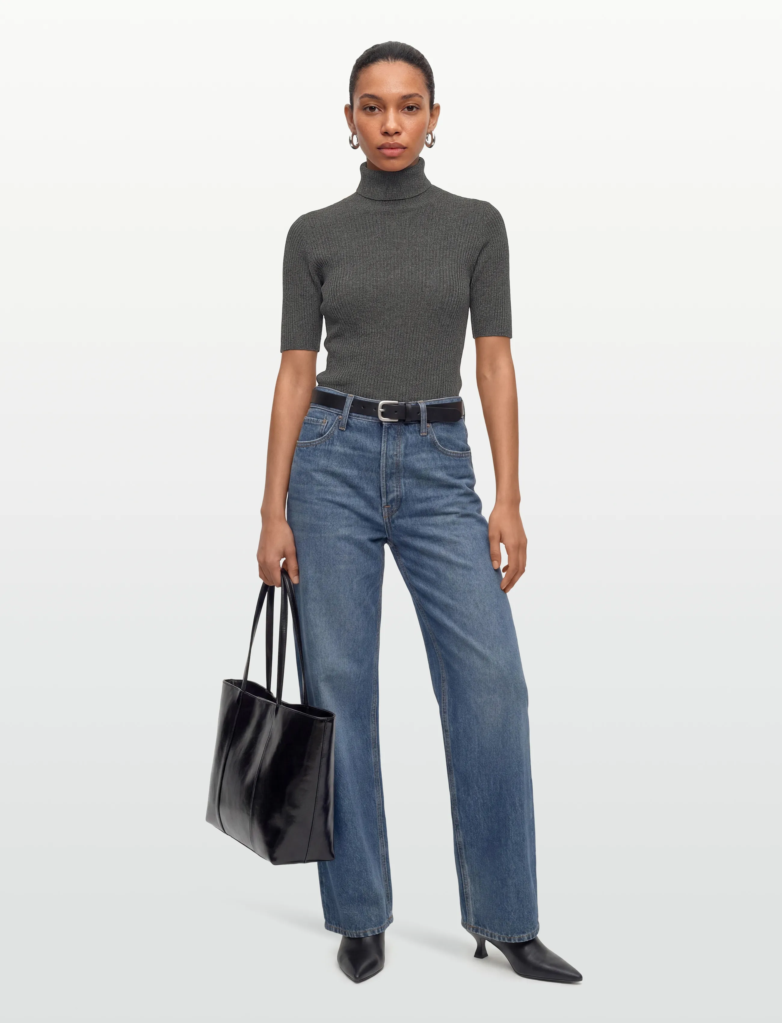 Davida Cashmere - Turtleneck Rib T-shirt - rollkragenpullover - dark grey - 0