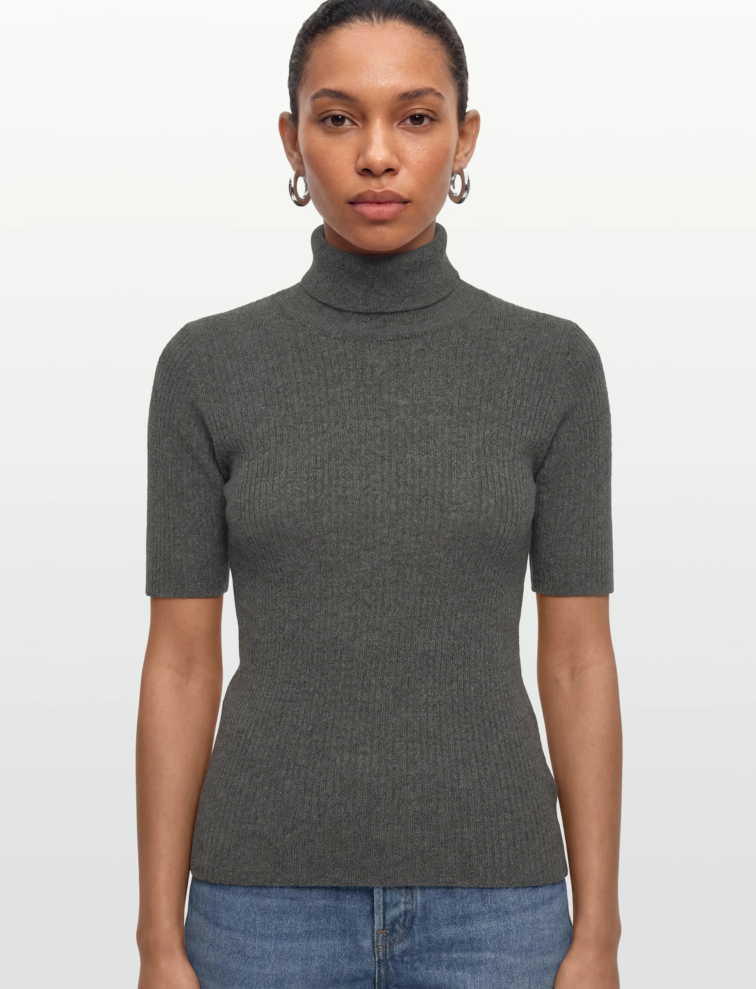 Davida Cashmere - Turtleneck Rib T-shirt - rollkragenpullover - dark grey - 3