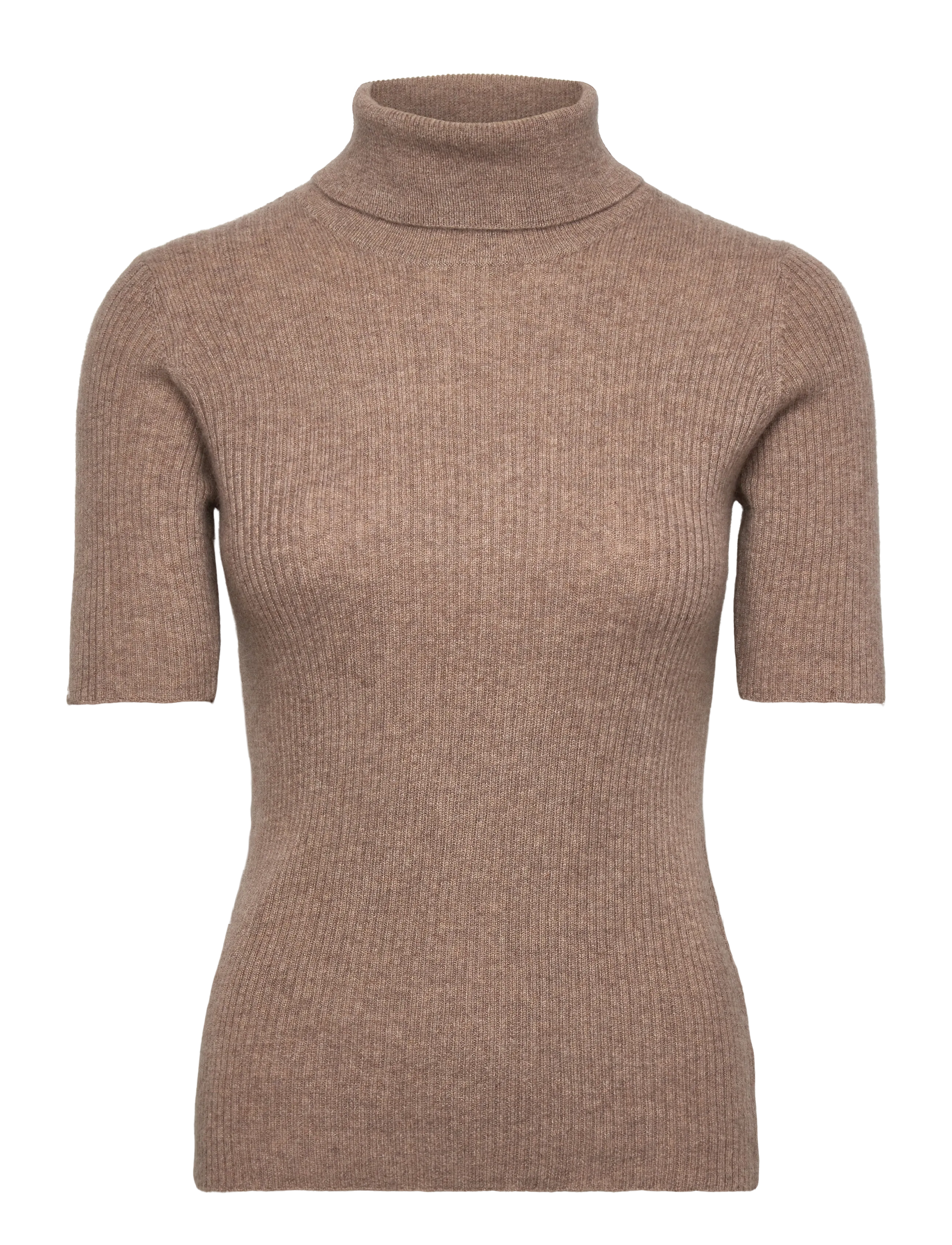DAVIDA CASHMERE Rollkragen Rib T-Shirt Beige - L - Damen