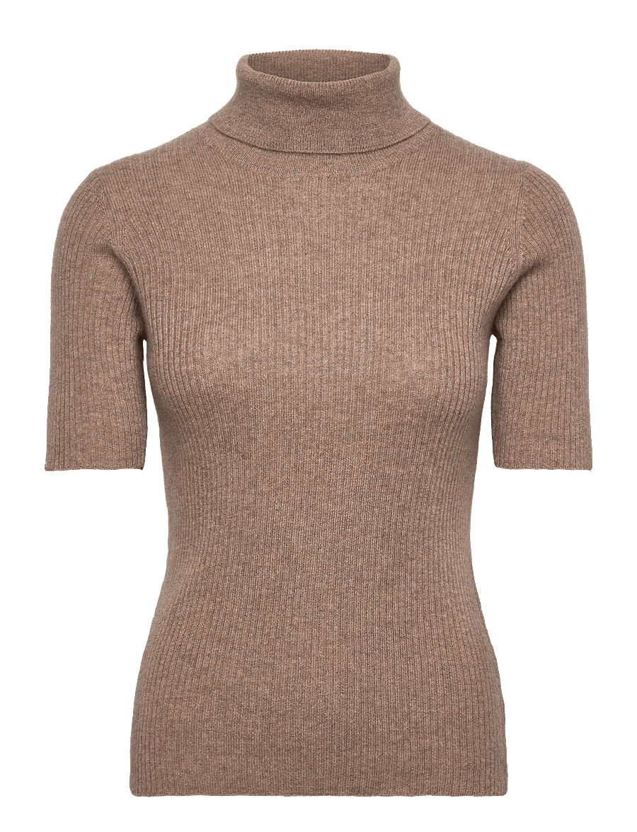 Davida Cashmere - Turtleneck Rib T-shirt - kašmiir - mink - 1