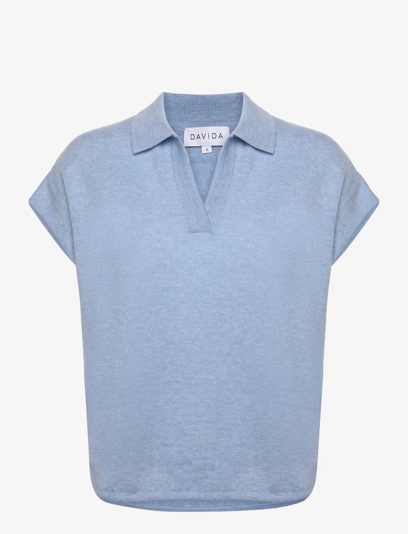 Davida Cashmere - Open Collar Cap Sleeve - polo shirts - blue fog - 0