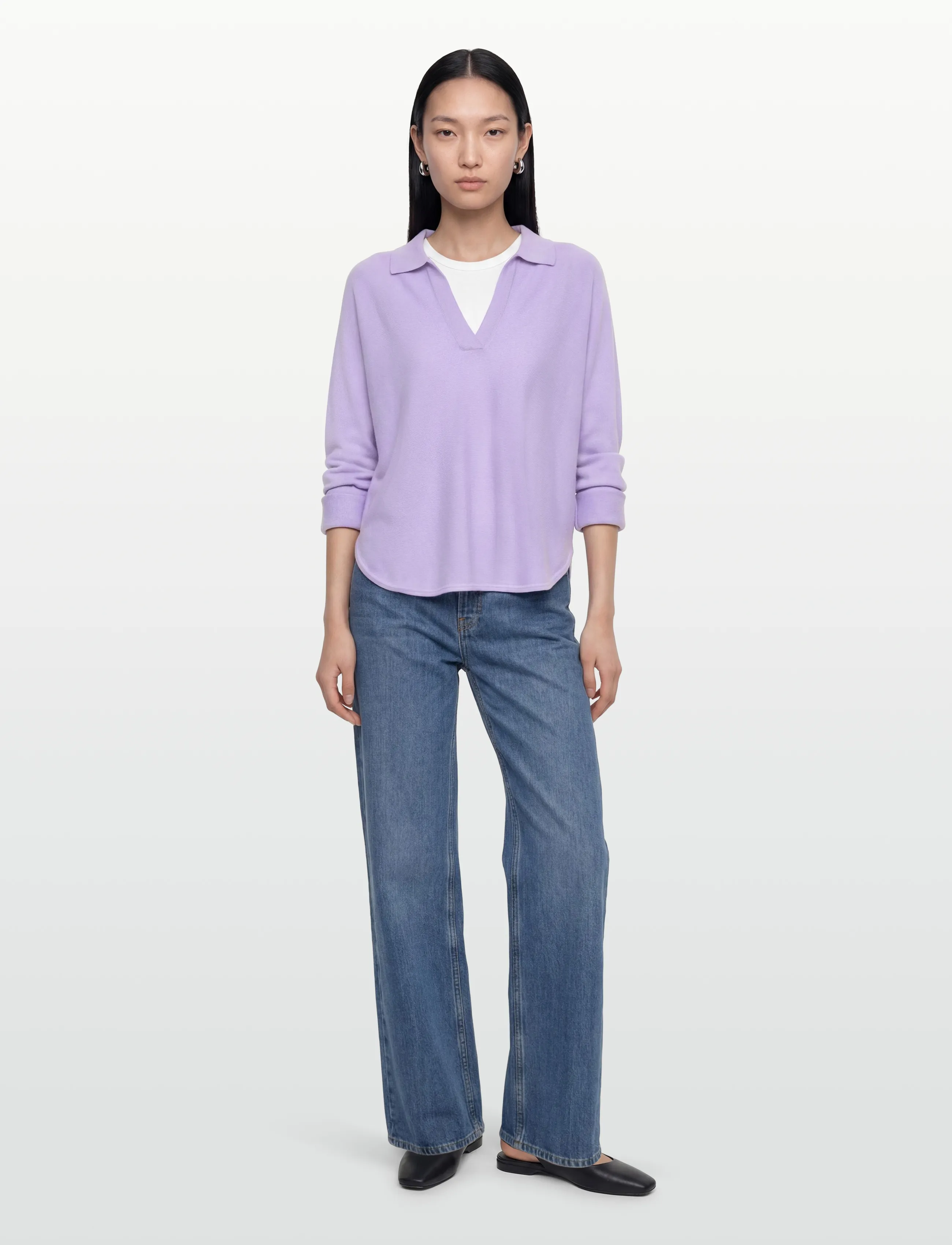 Davida Cashmere Curved Open Collar, L, Knitwear, Lila - Jumpers, Frauen